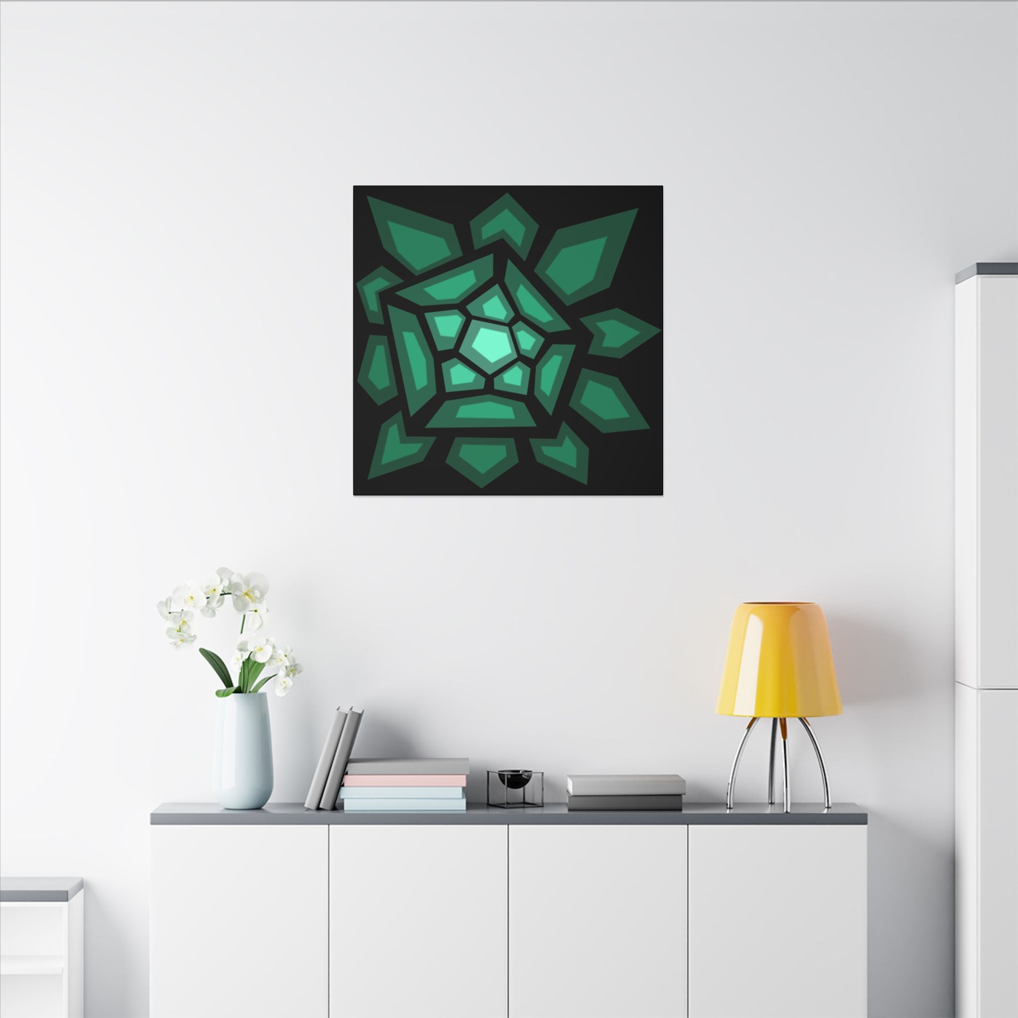 Emerald Geometric Canvas Art — Green Gem Abstract Wall Decor