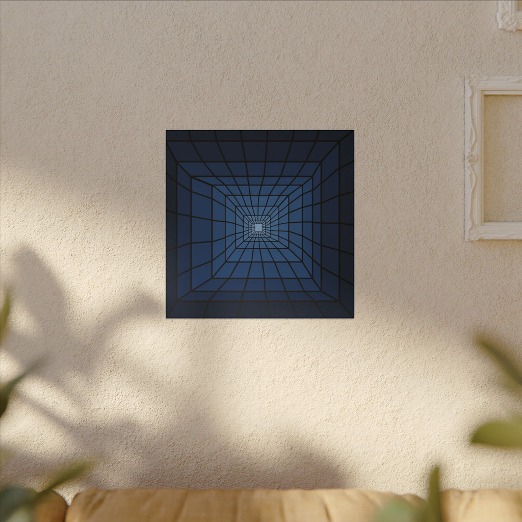 Blue Geometric Tunnel Canvas Wall Art — Optical Illusion Abstract