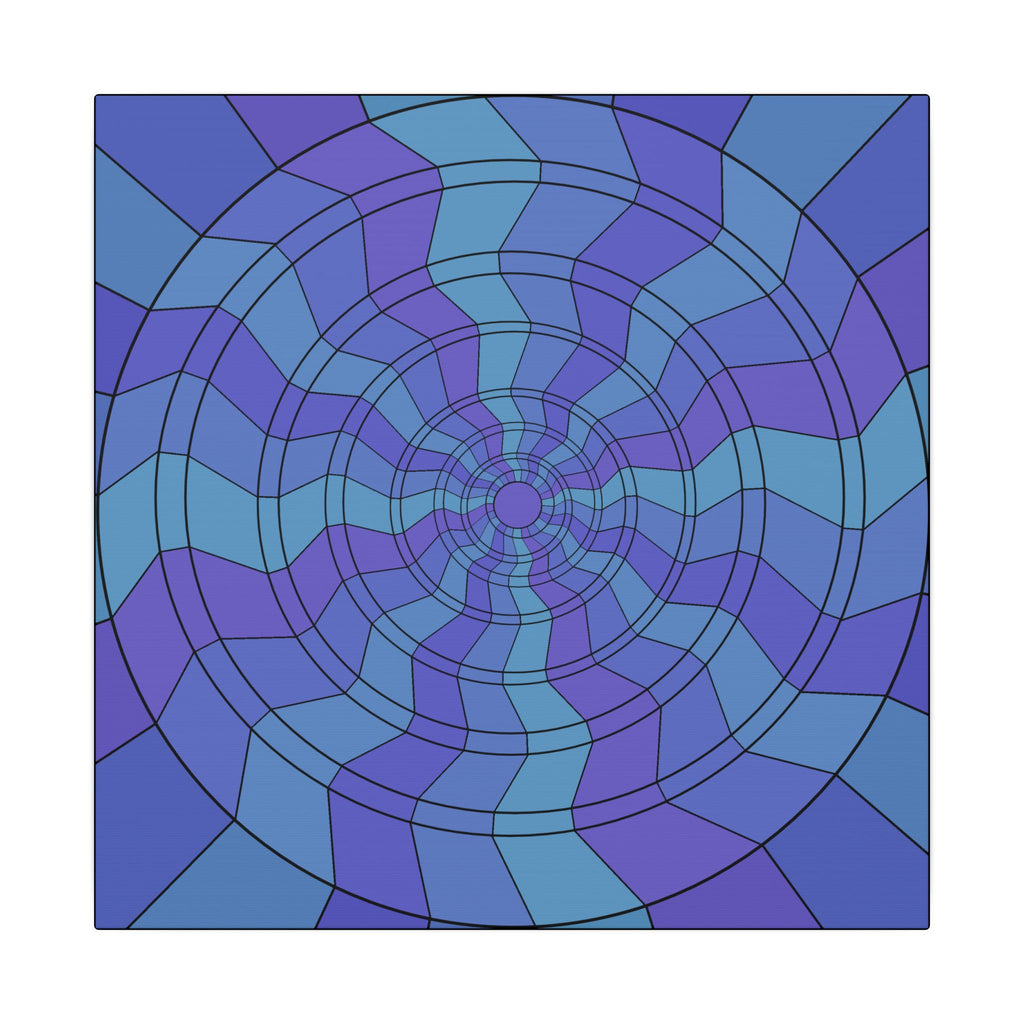Blue Purple Spiral Abstract Canvas Wall Art — Geometric Optical Illusion Matte Print 14" x 14" 0.75''