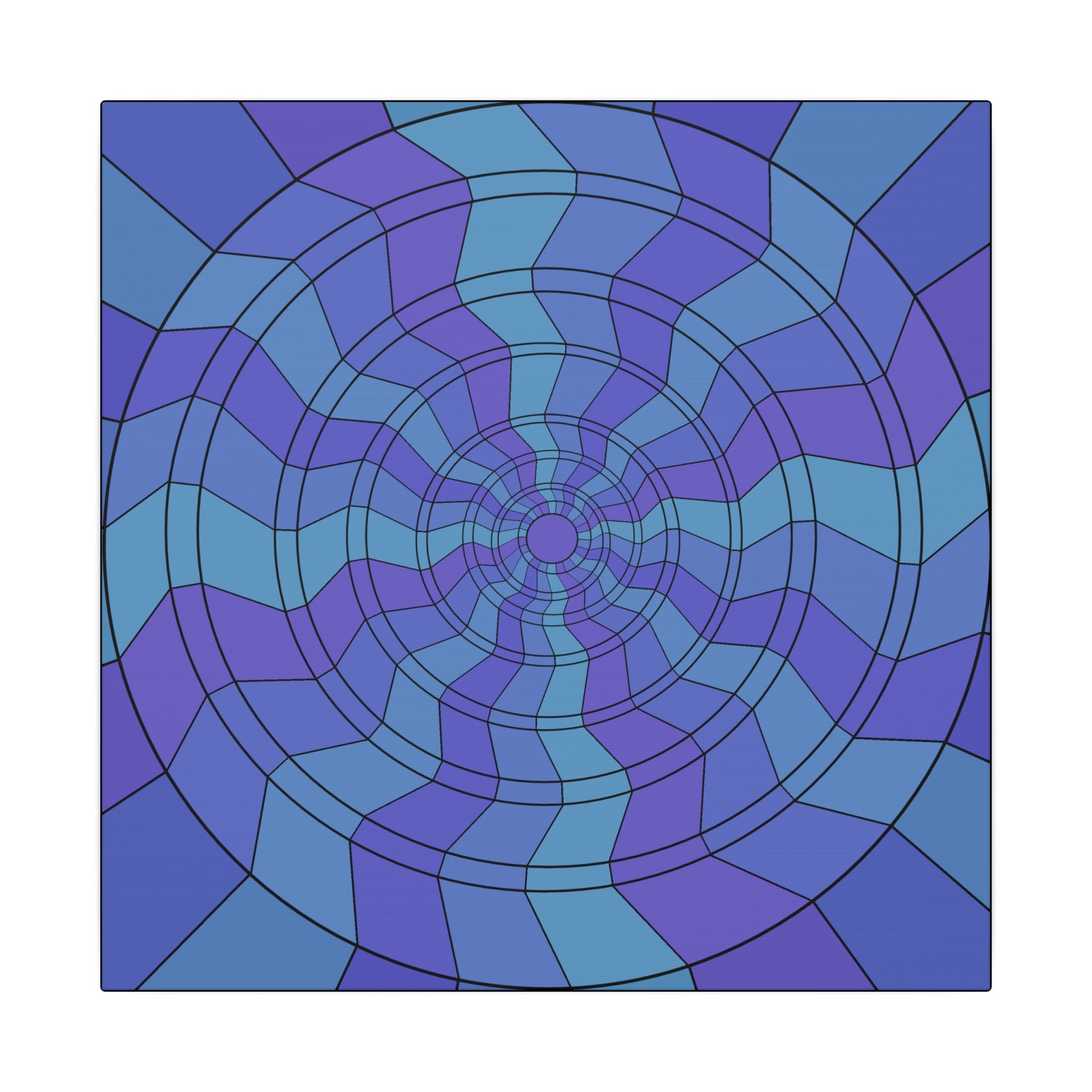 Blue Purple Spiral Abstract Canvas Wall Art — Geometric Optical Illusion Matte Print 14" x 14" 0.75''