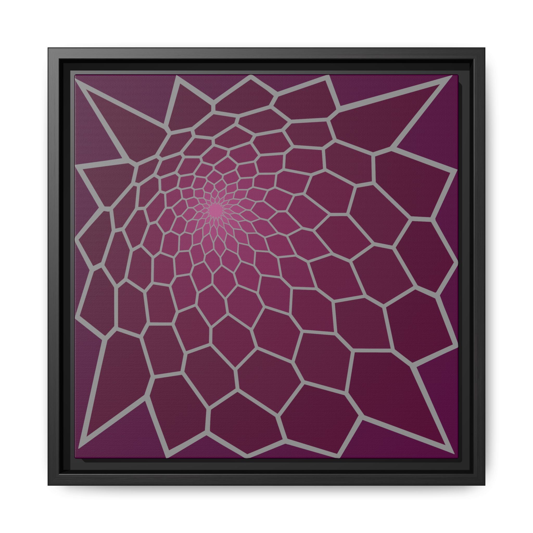 Geometric Spiral Framed Canvas Art — Modern Purple Web Wall Decor 14" x 14" Black 1.25"