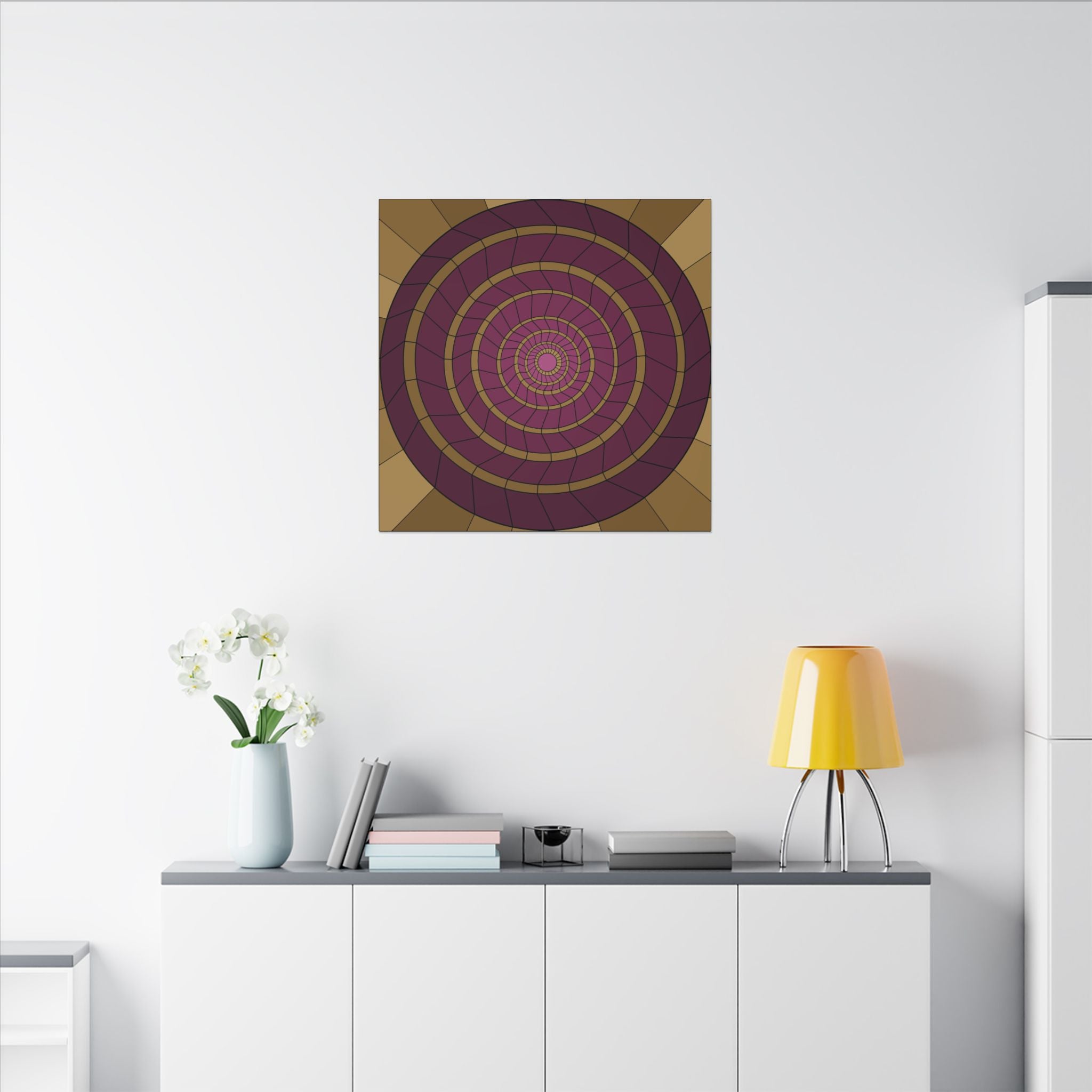Abstract Spiral Wall Art Canvas — Retro Purple & Gold Geometric Print