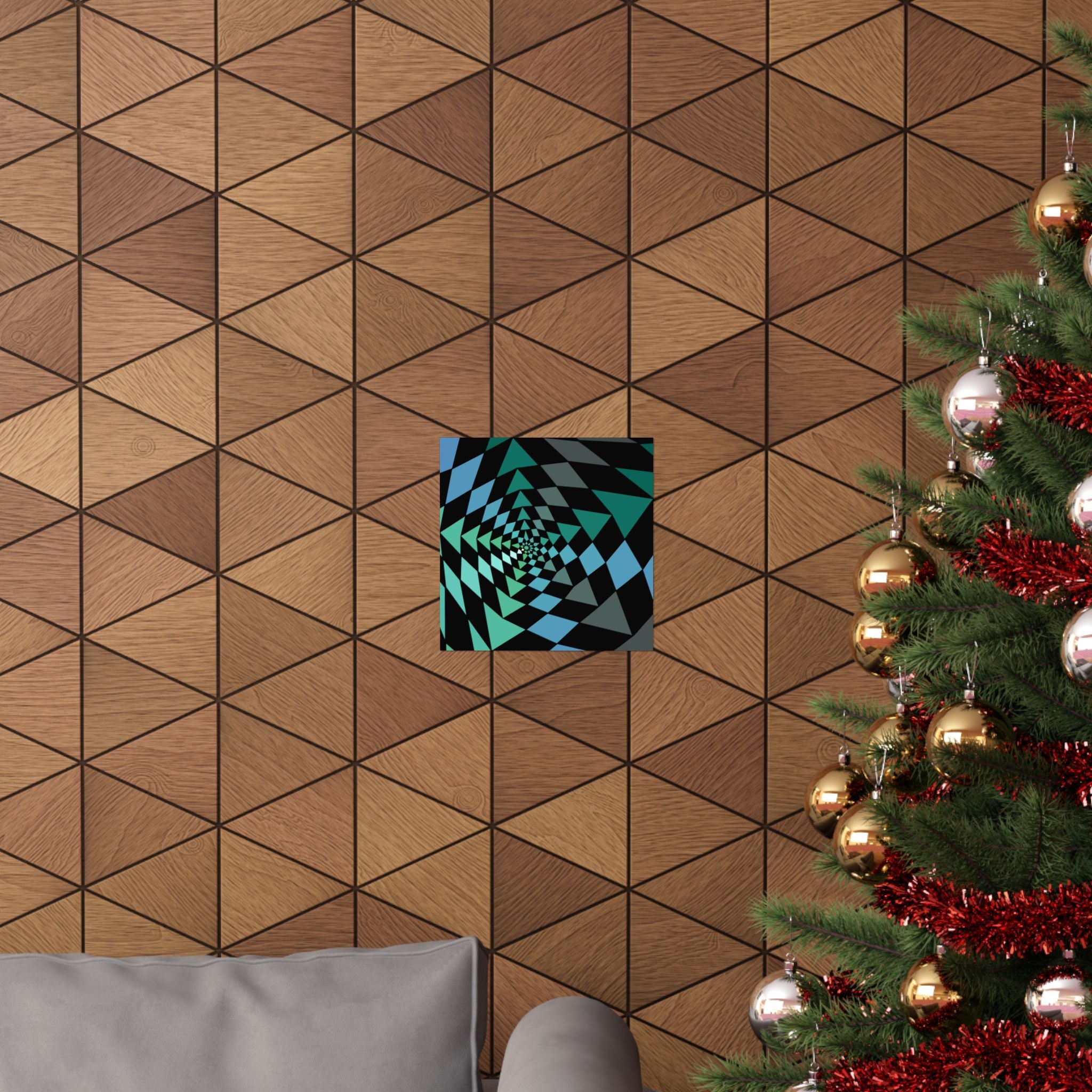 Geometric Spiral Matte Poster — Blue & Teal Optical Art Wall Print