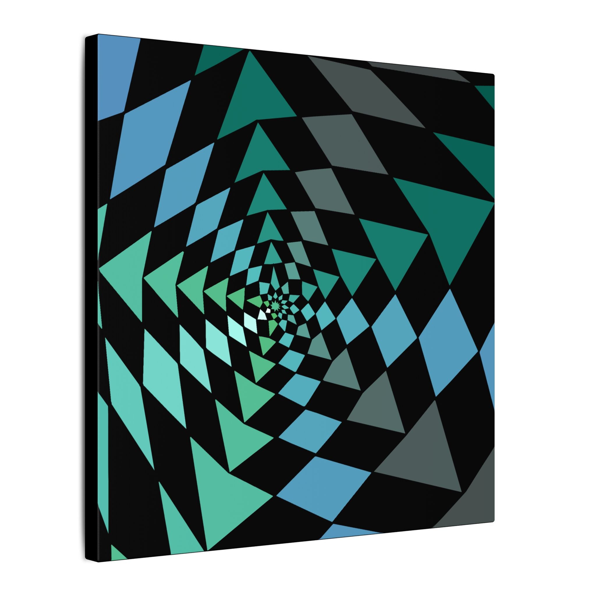 Geometric Spiral Canvas Art - Teal & Blue Optical Illusion Wall Decor