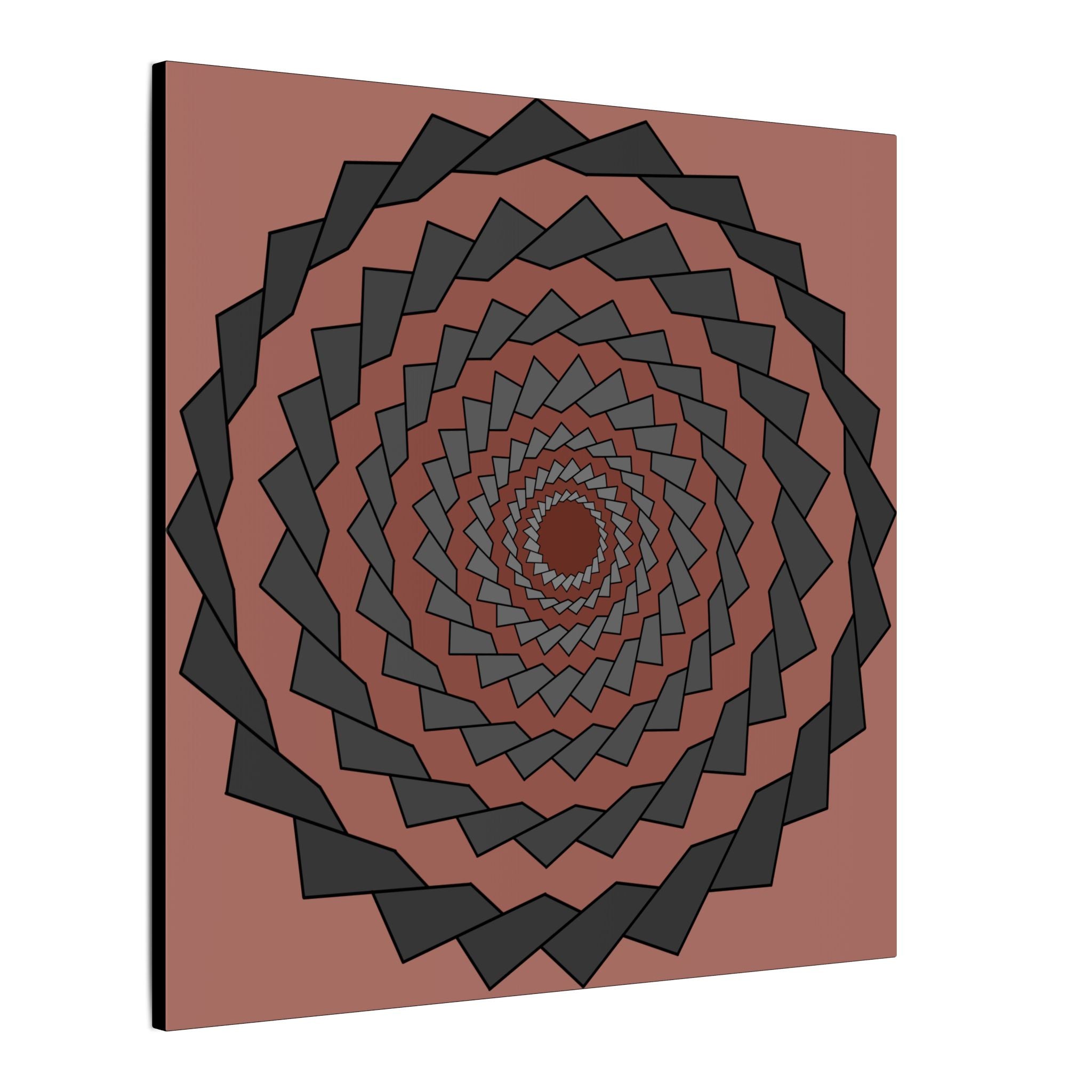 Geometric Spiral Wall Art Matte Canvas — Modern Rust & Charcoal Optical Illusion