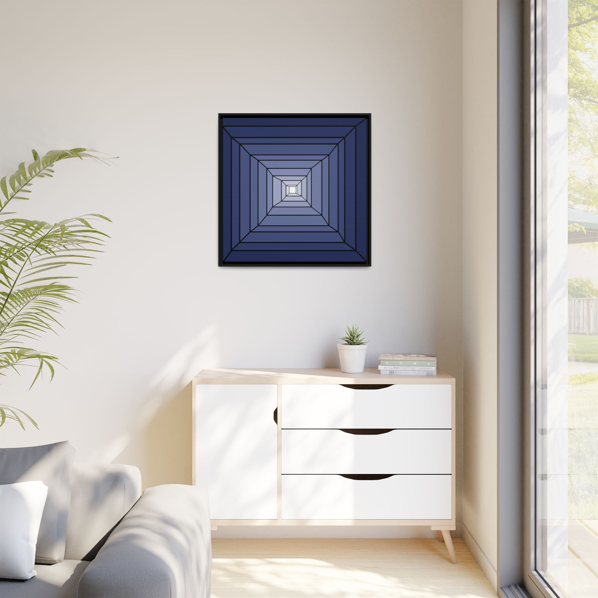 Geometric Blue Gradient Framed Canvas Art