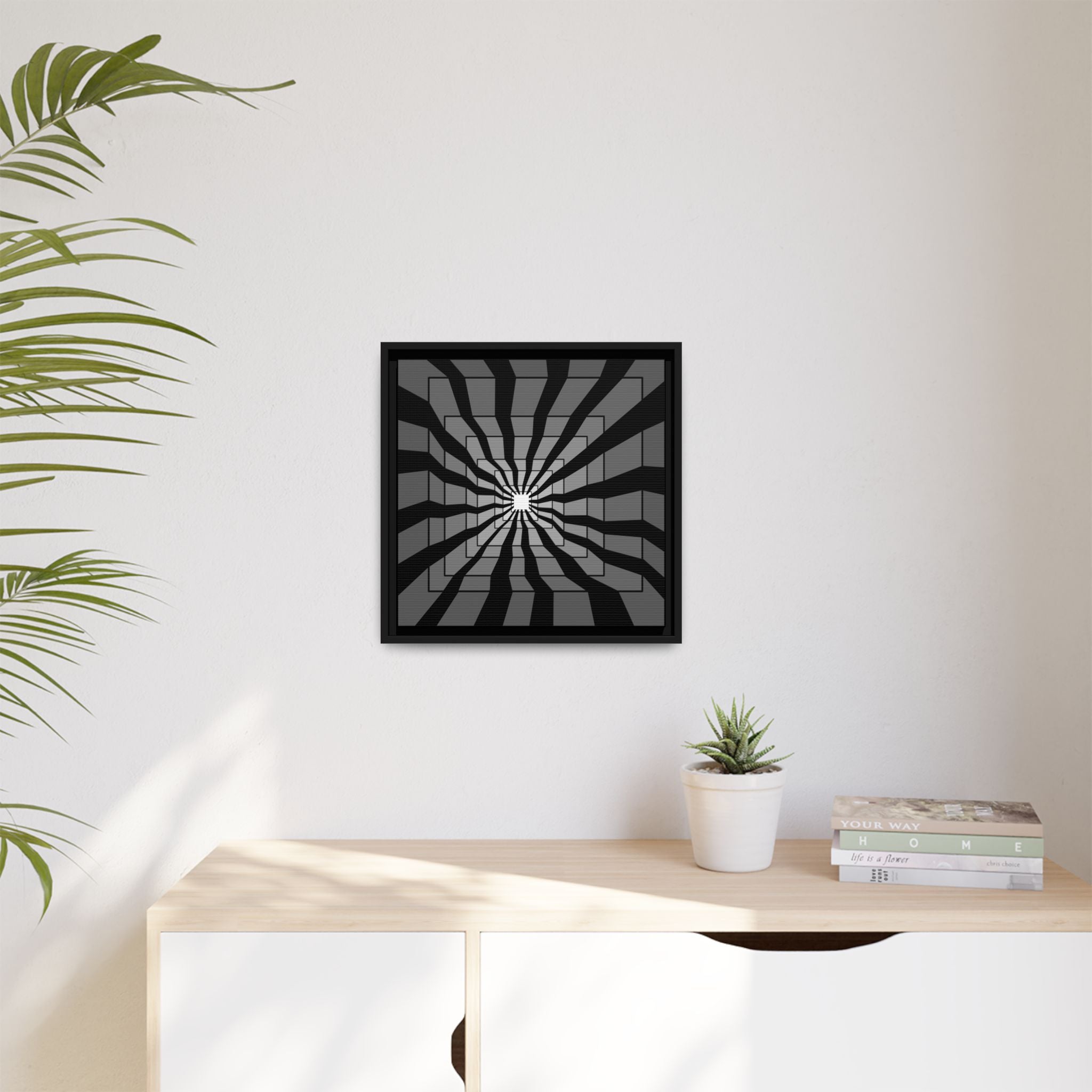 Framed Matte Canvas: Geometric Optical Illusion Wall Art
