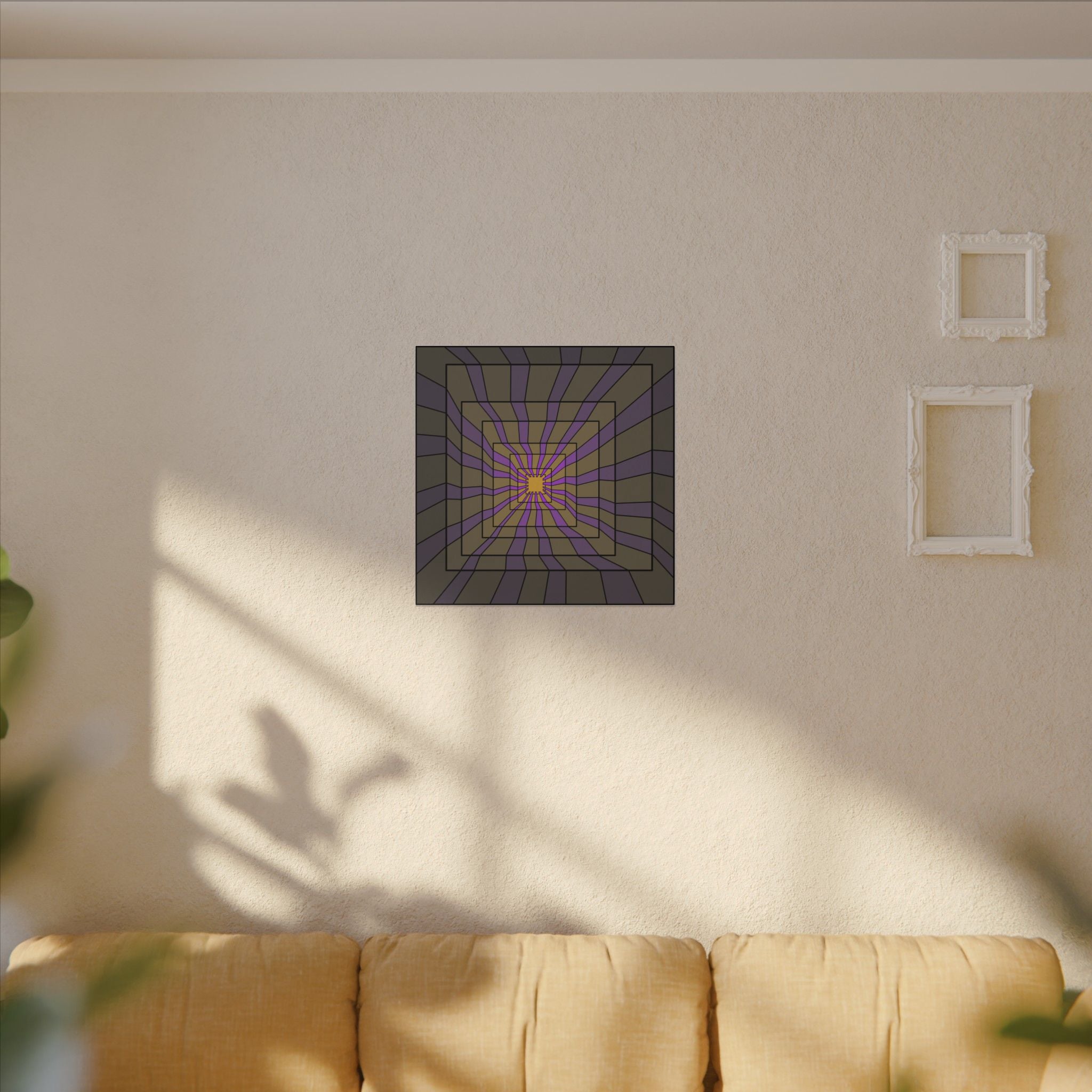 Optical Tunnel Wall Art Canvas — Geometric Purple & Olive Matte Print