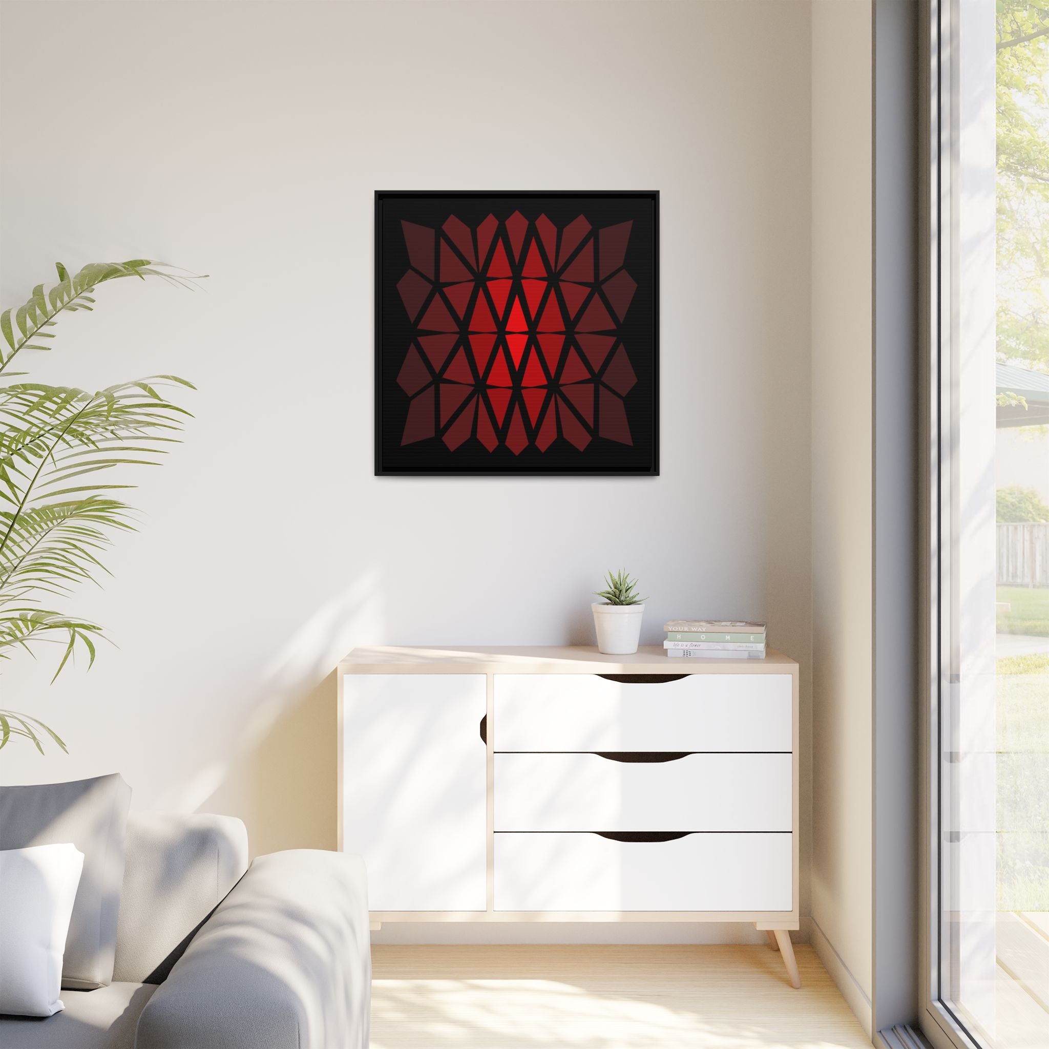 Geometric Red Mosaic Framed Canvas