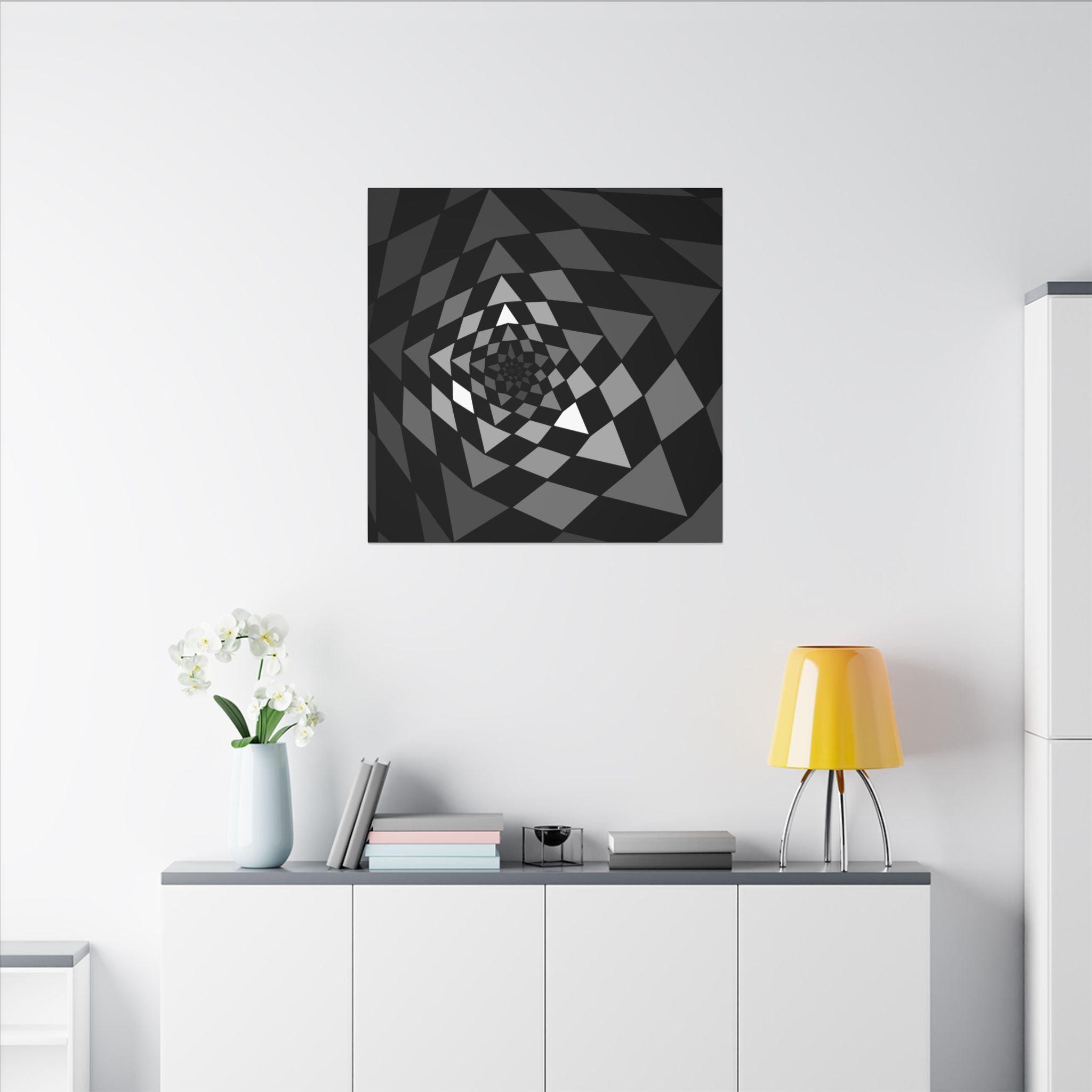 Geometric Spiral Canvas Wall Art — Black & Gray Optical Illusion