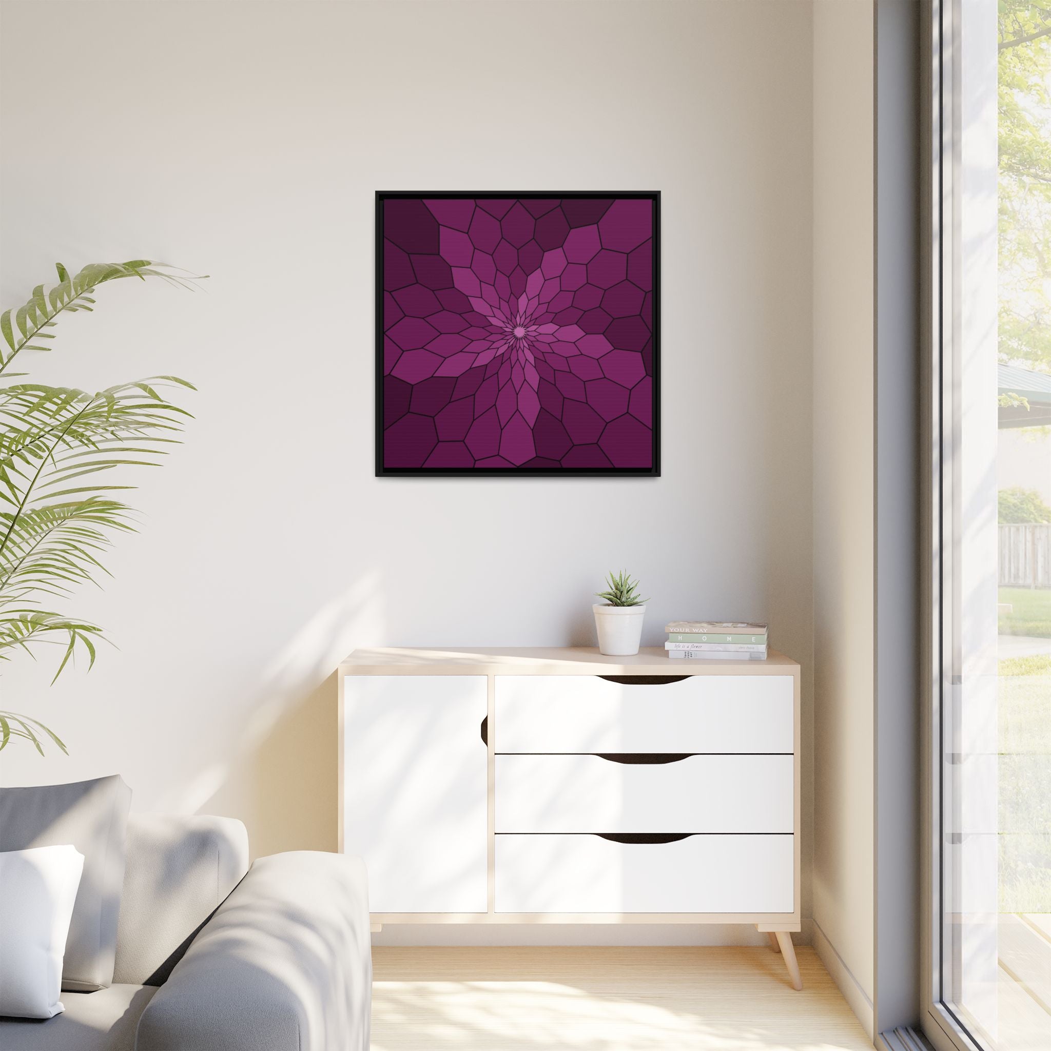 Framed Purple Mosaic Floral Canvas Art — Modern Geometric Wall Decor