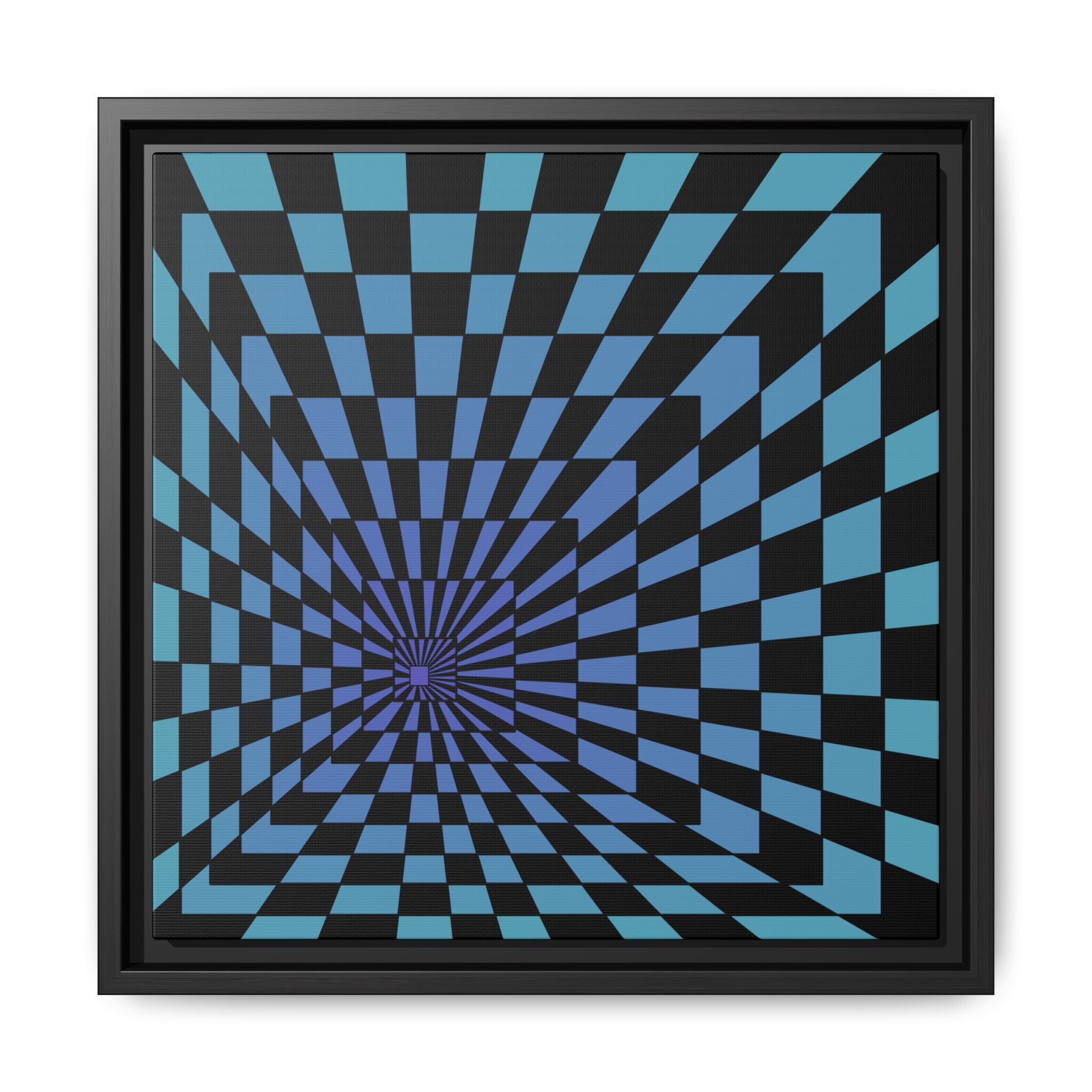 Optical Illusion Tunnel Matte Canvas — Framed Geometric Wall Art 14" x 14" Black 1.25"