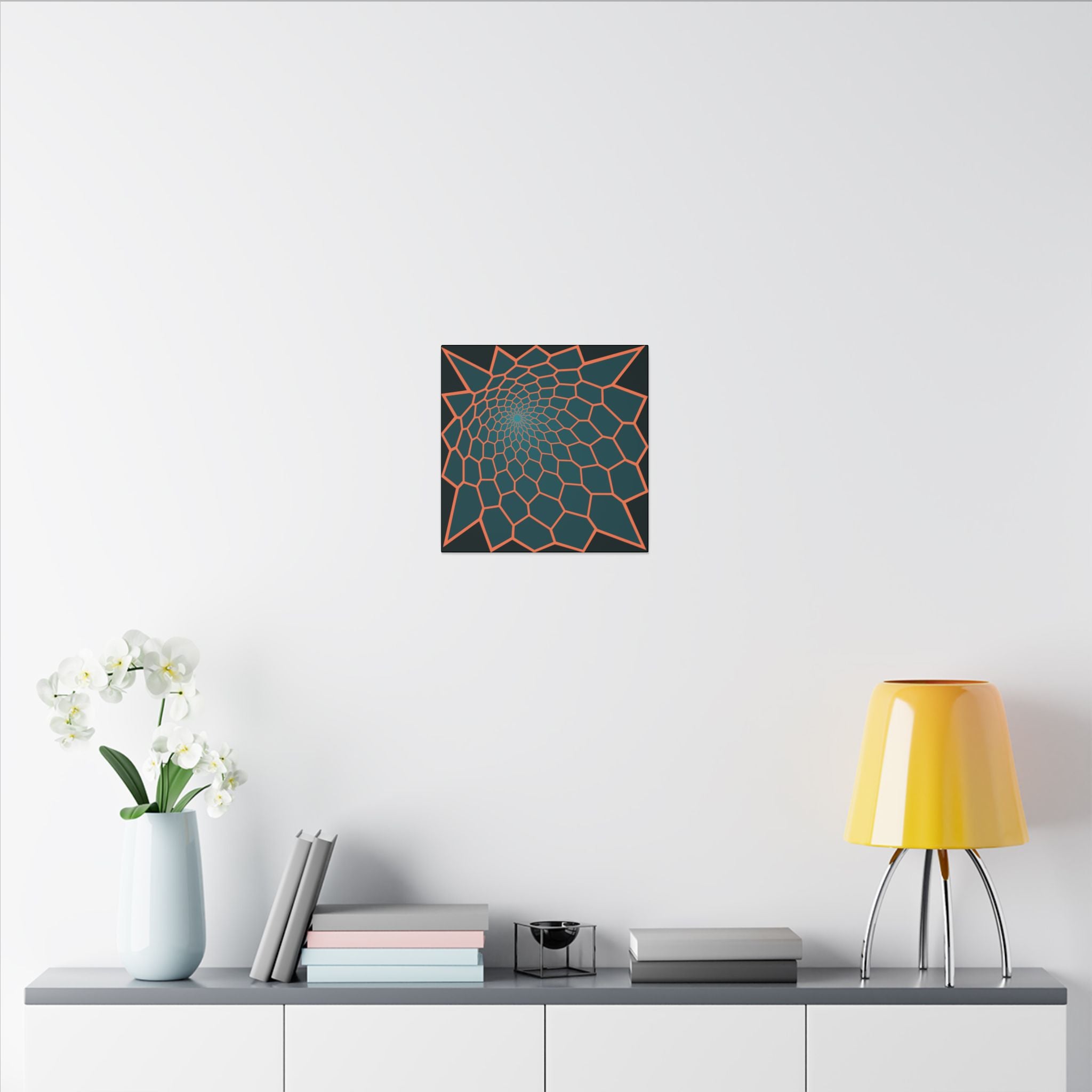 Geometric Spiral Canvas Art — Teal & Coral Abstract Wall Decor (Matte Stretched)