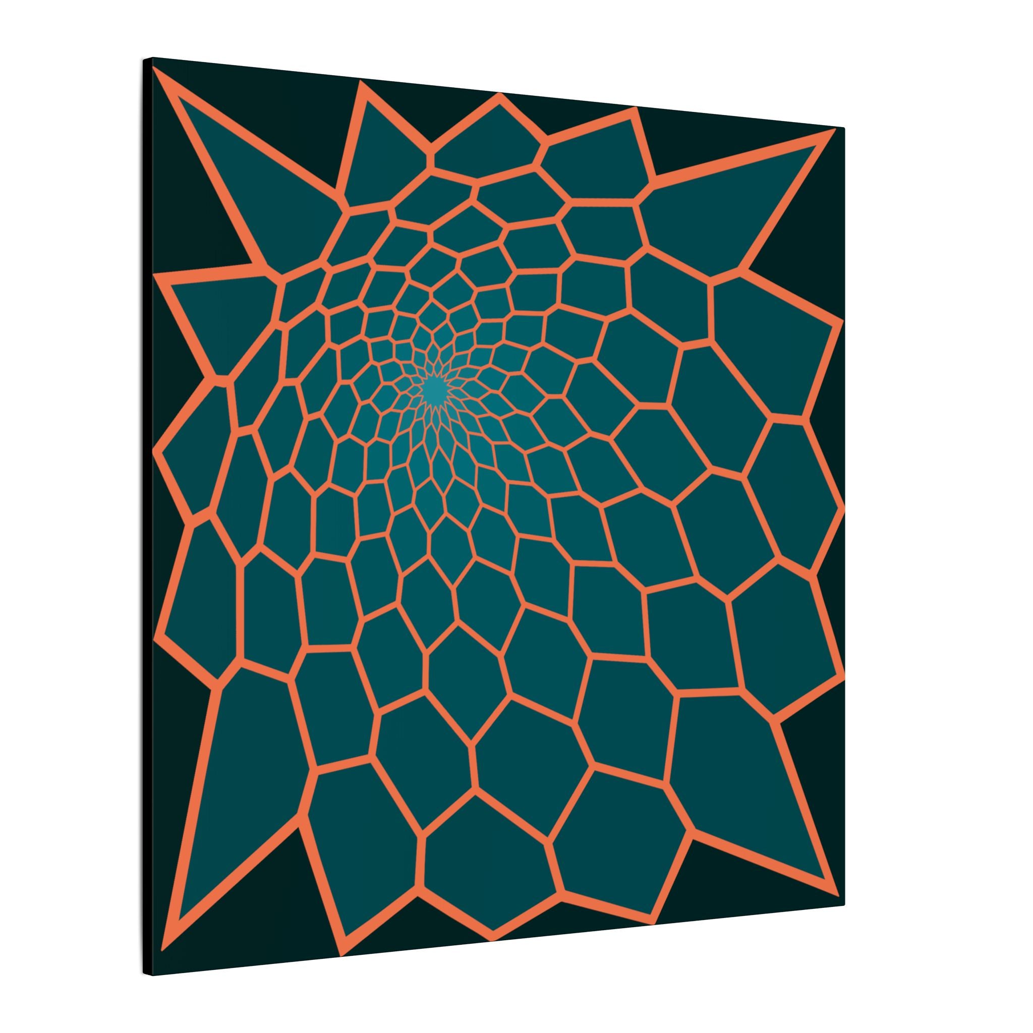 Geometric Spiral Canvas Art — Teal & Coral Abstract Wall Decor (Matte Stretched)