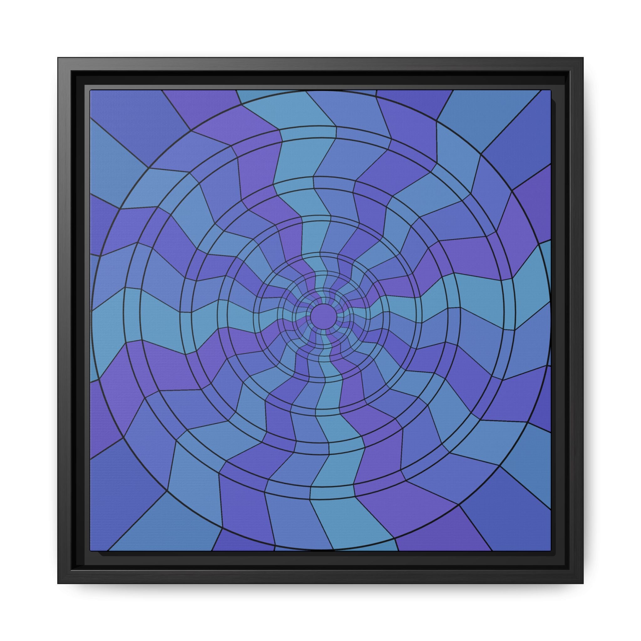 Abstract Blue Spiral Matte Canvas Framed Art — Psychedelic Geometric Wall Decor 14" x 14" Black 1.25"