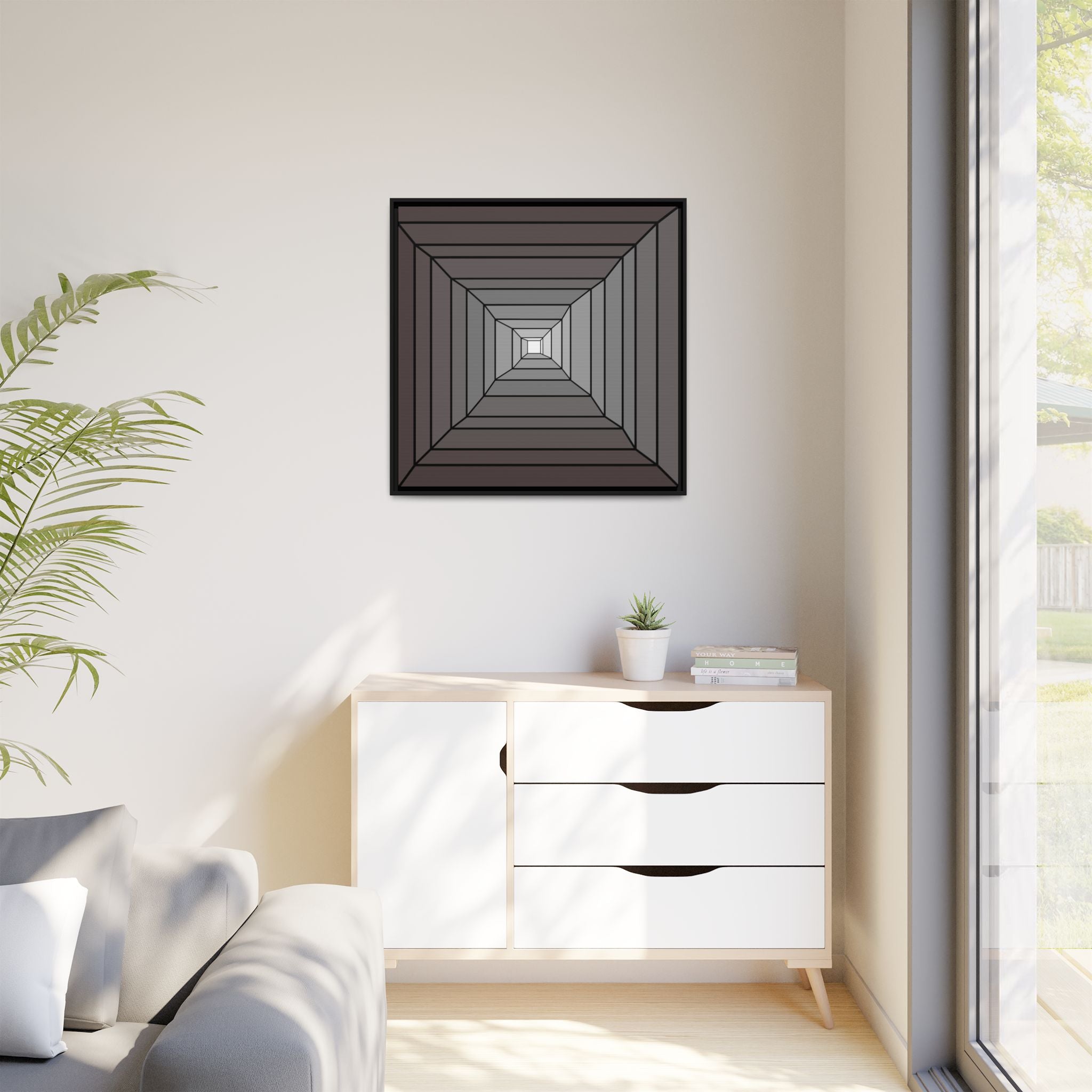 Framed Geometric Gradient Canvas — Modern Monochrome Wall Art