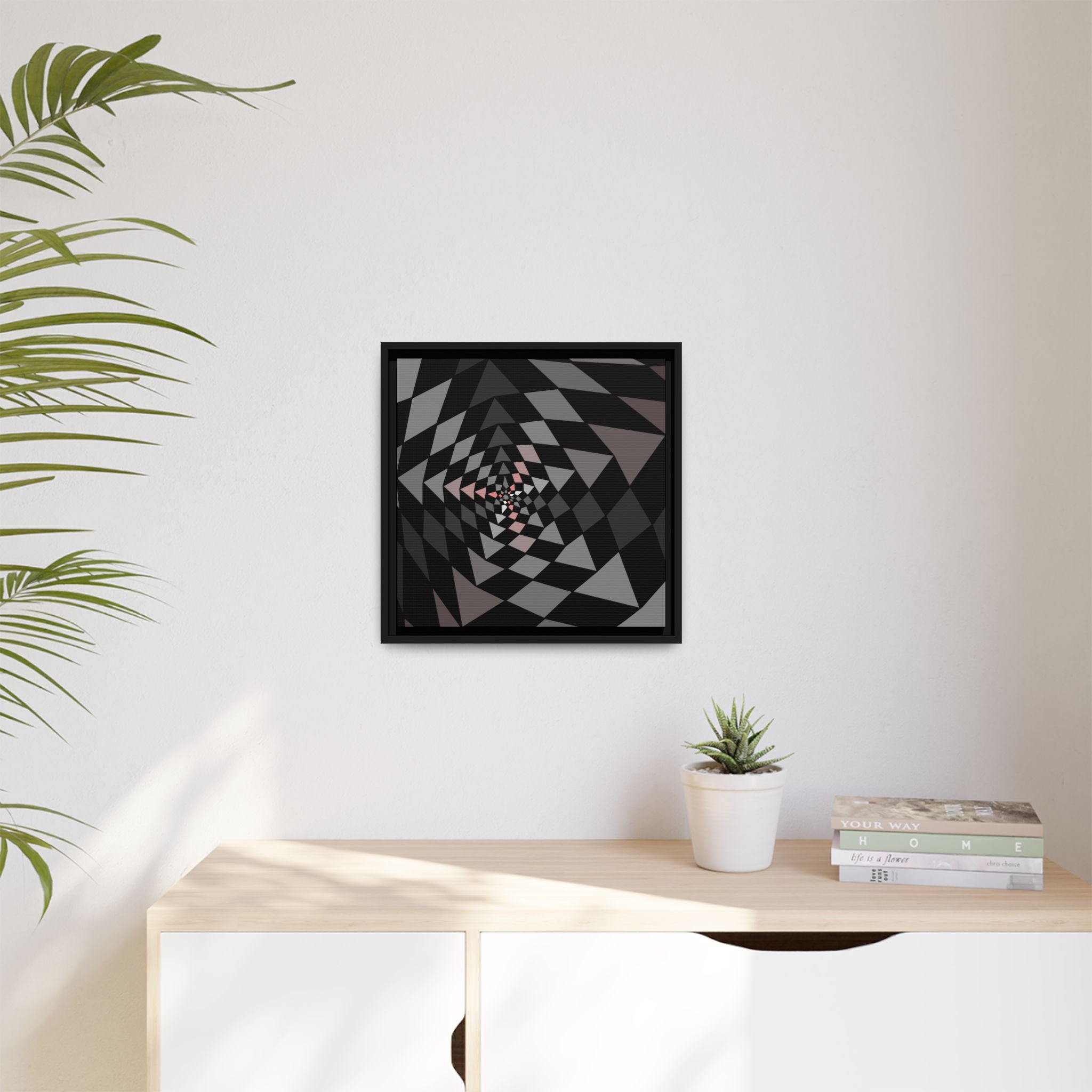 Framed Geometric Spiral Canvas Print — Modern Optical Illusion Wall Art