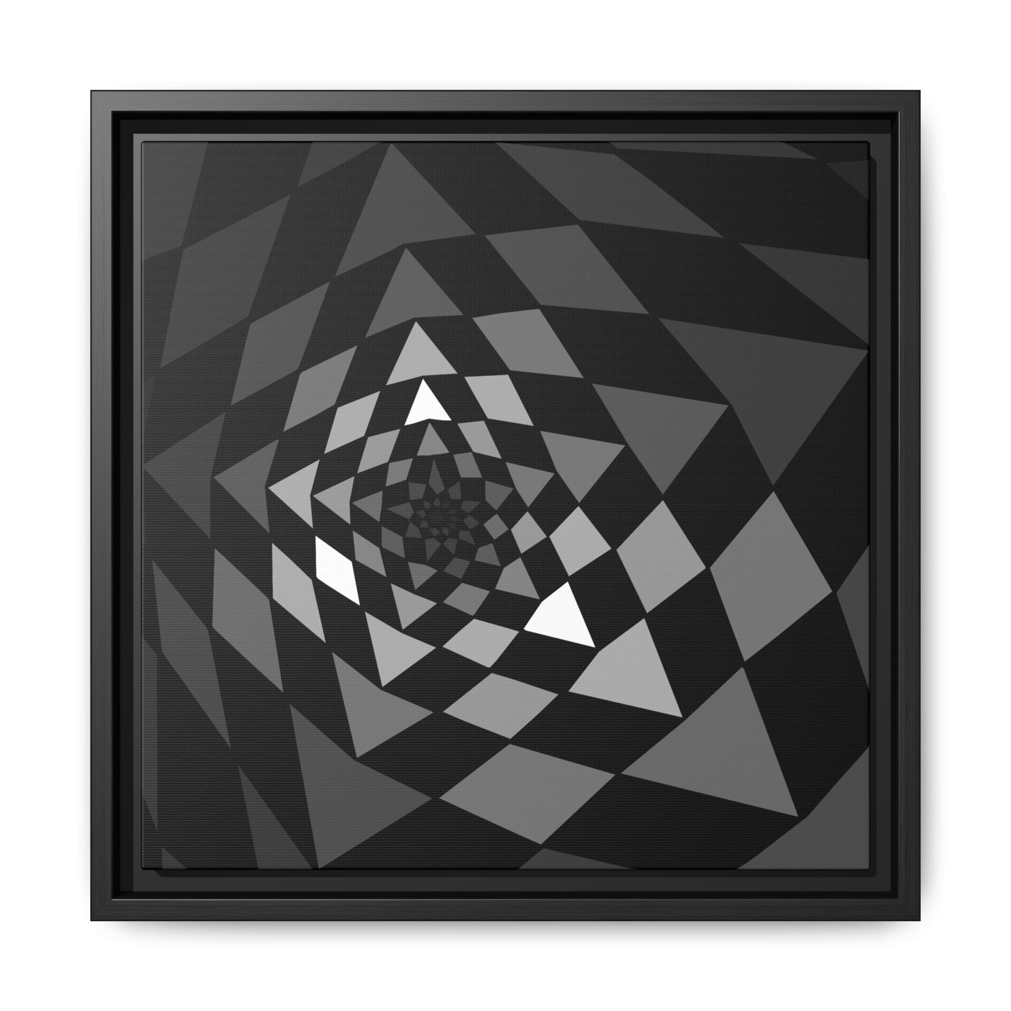 Framed Matte Canvas – Monochrome Geometric Spiral Wall Art 14" x 14" Black 1.25"
