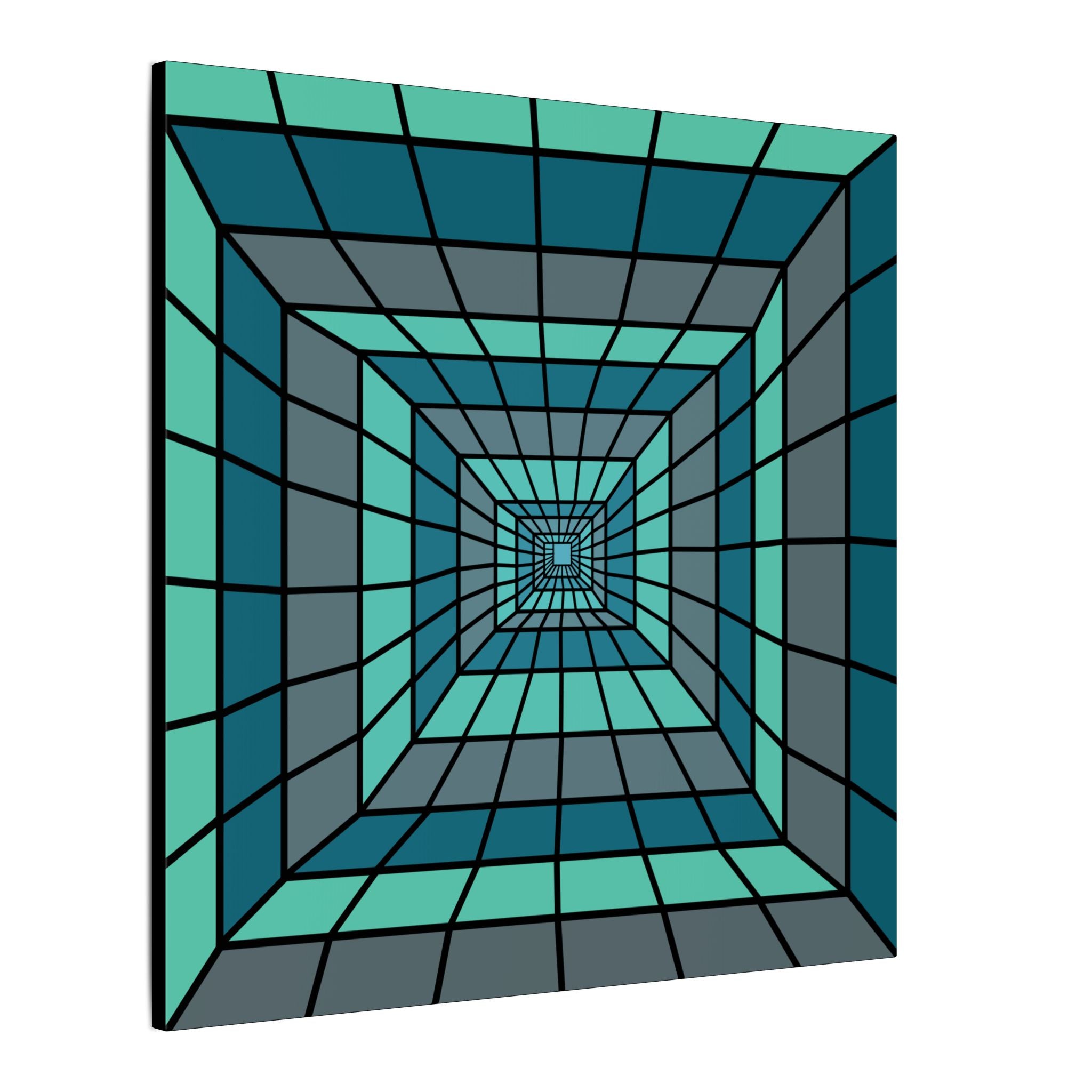 Teal Geometric Tunnel Matte Canvas Art – Optical Illusion Wall Decor
