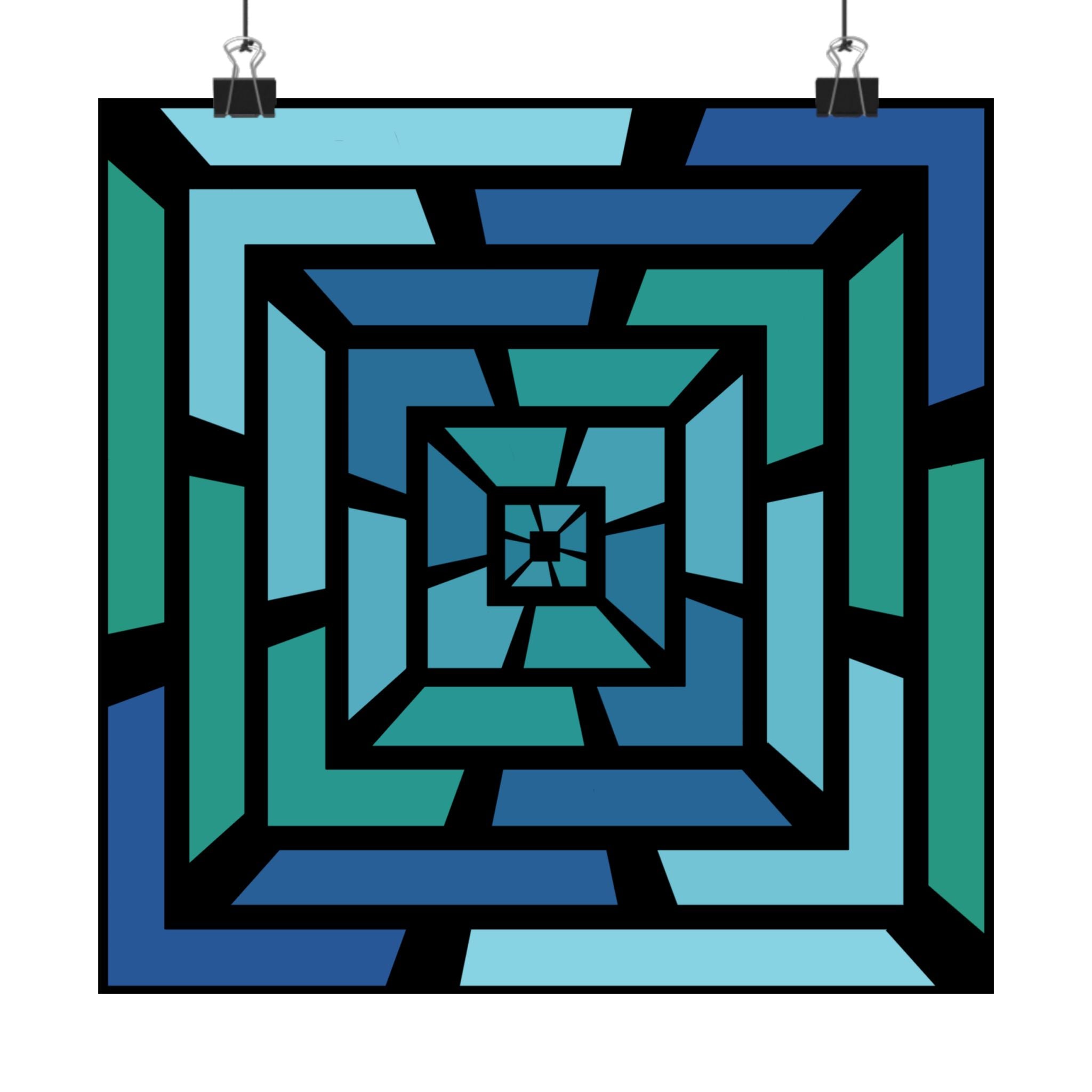 Geometric Blue Spiral Matte Poster — Modern Abstract Wall Art 10″ x 10″ Matte