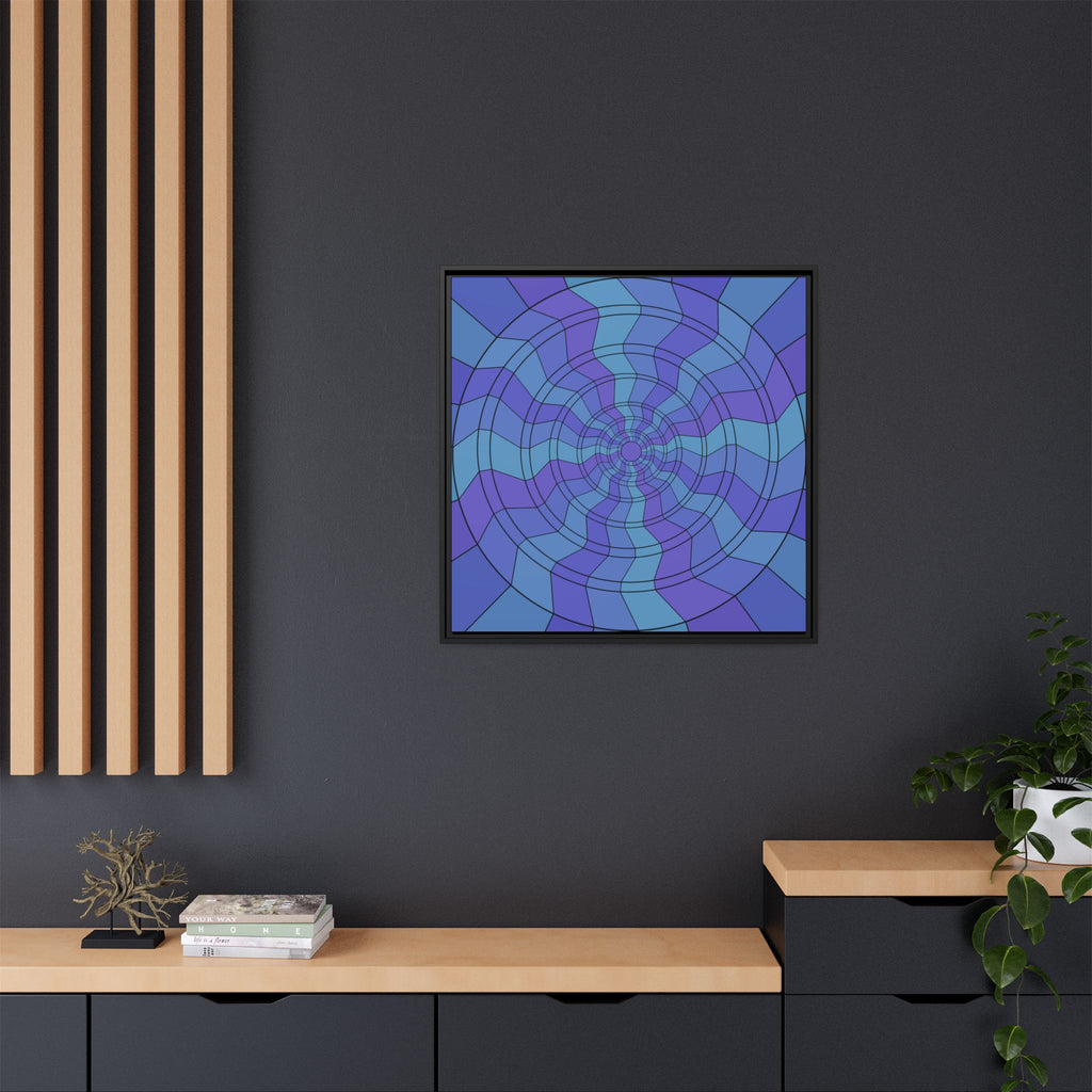 Abstract Blue Spiral Matte Canvas Framed Art — Psychedelic Geometric Wall Decor