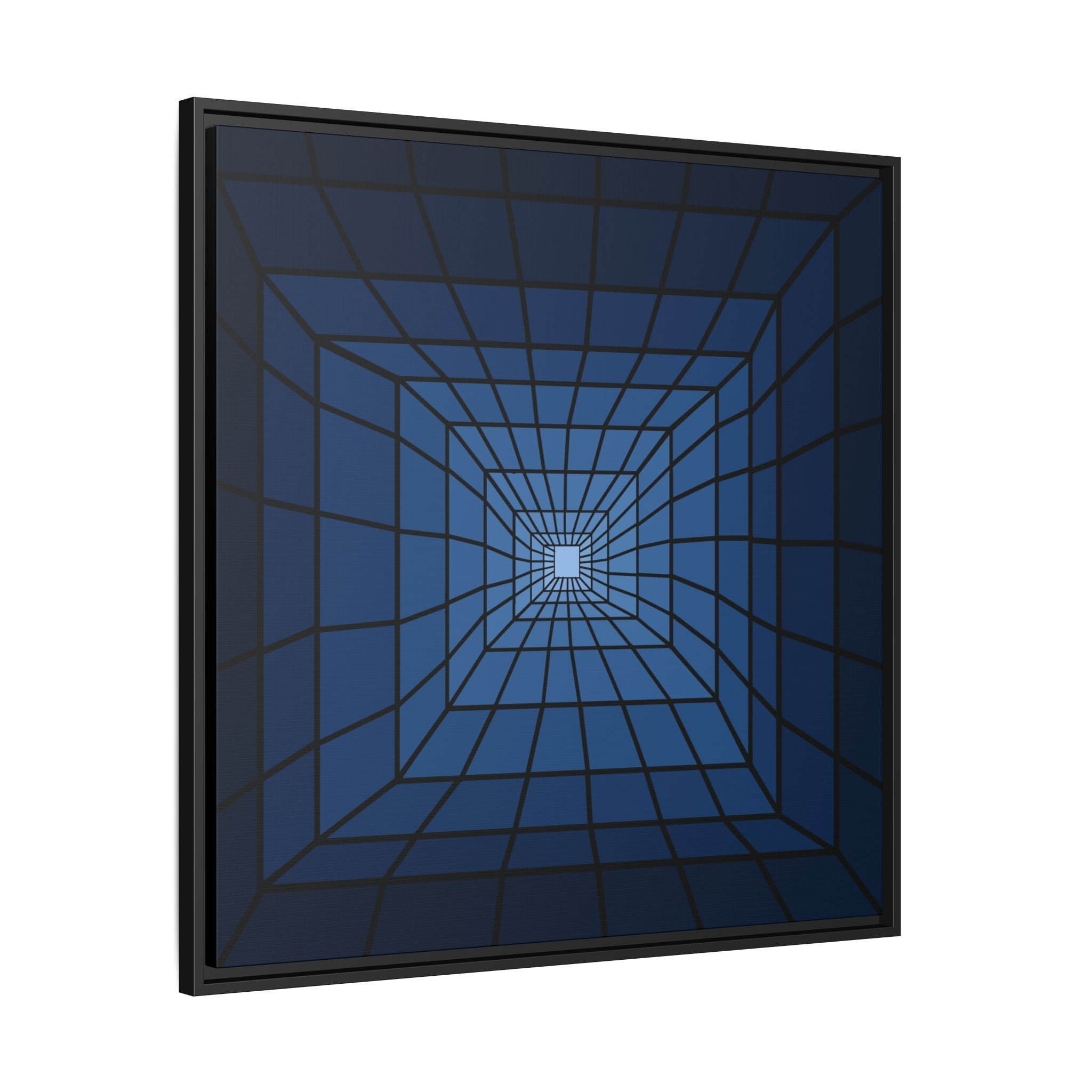 Framed Matte Canvas — Blue Geometric Tunnel Wall Art