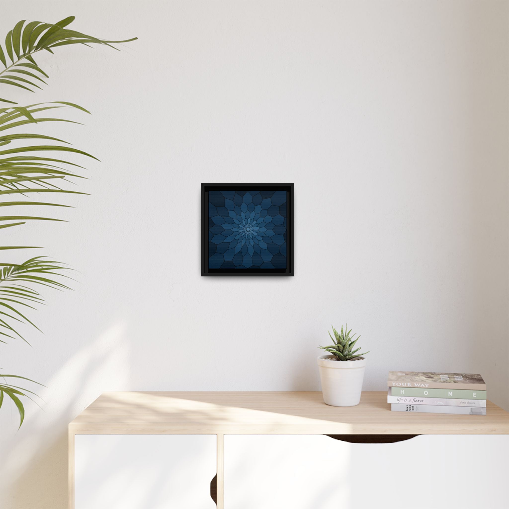 Framed Matte Canvas Wall Art — Geometric Blue Mandala