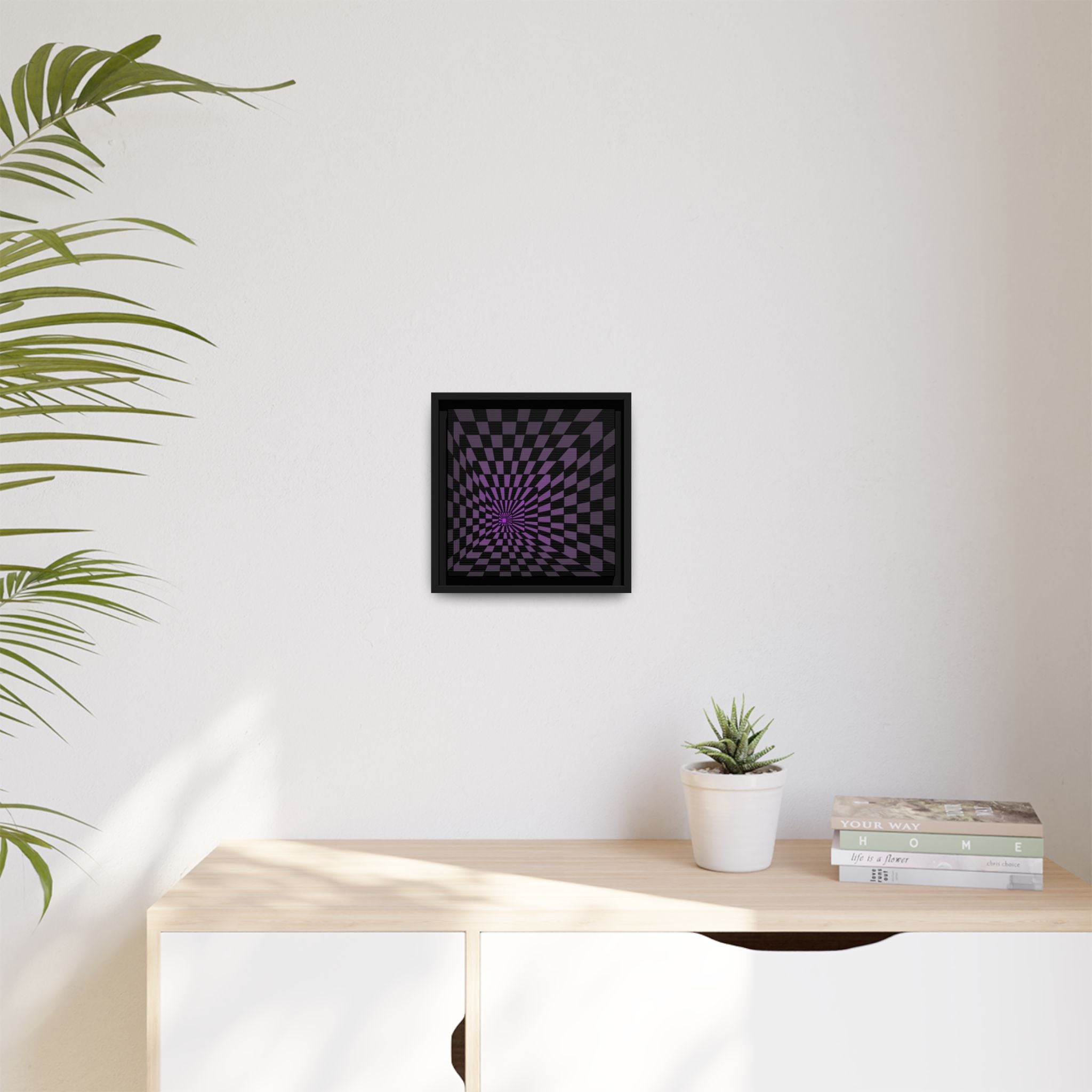 Framed Matte Canvas — Purple Optical Illusion Checkerboard Wall Art
