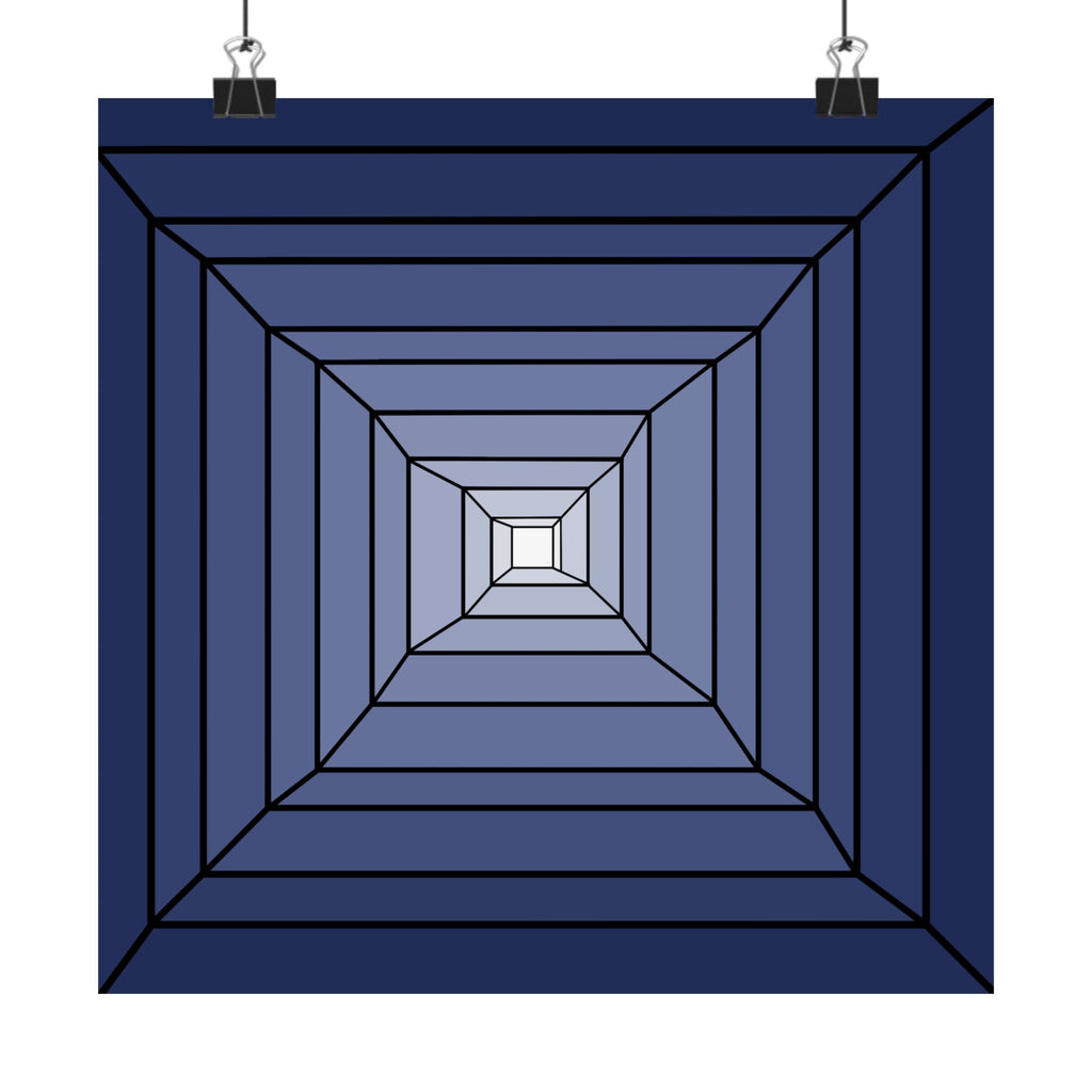 Blue Geometric Tunnel Matte Poster — Minimal Optical Illusion Wall Art 10″ x 10″ Matte