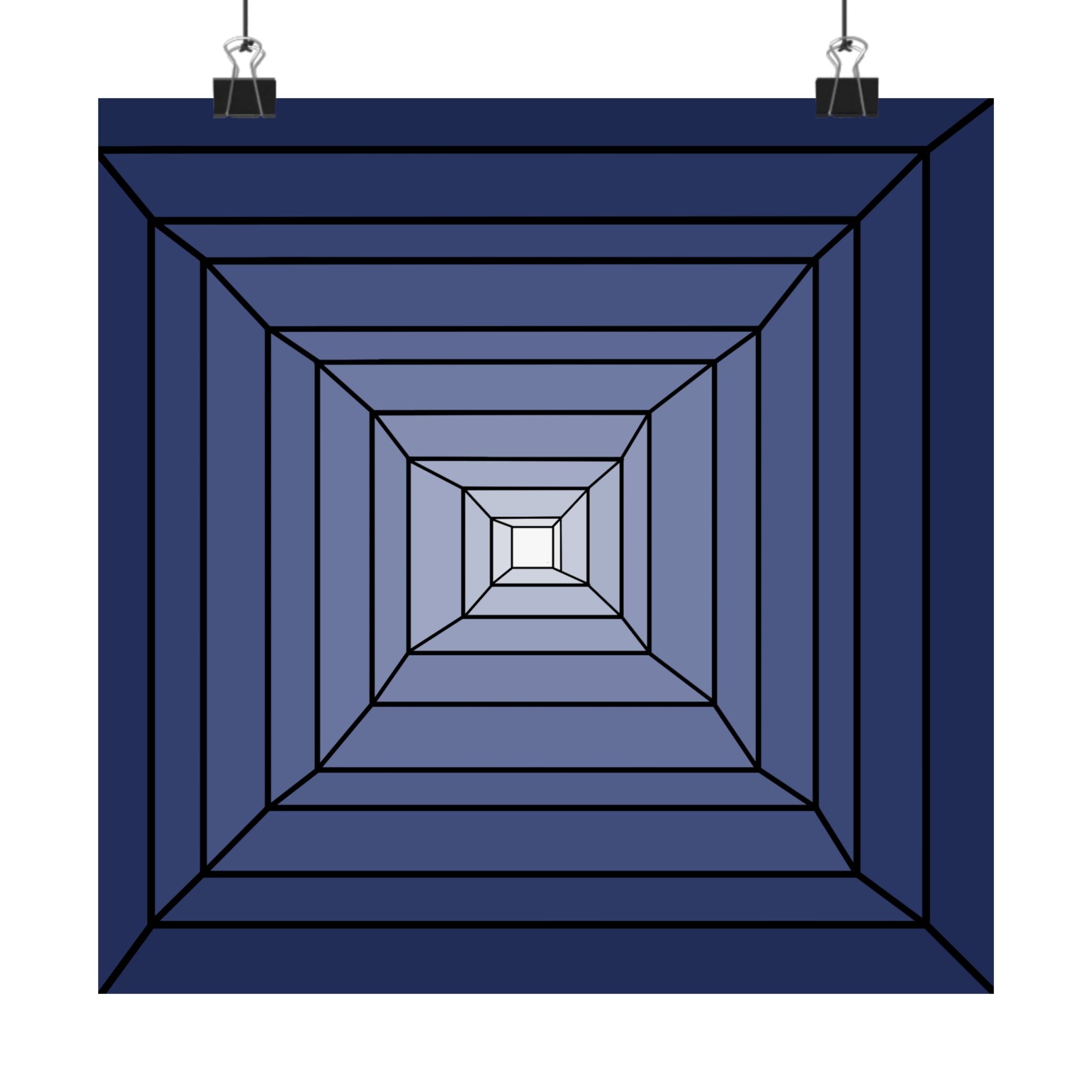Blue Geometric Tunnel Matte Poster — Minimal Optical Illusion Wall Art 10″ x 10″ Matte