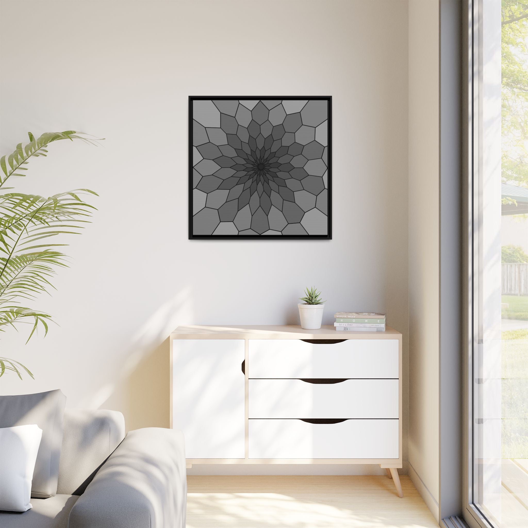 Geometric Floral Mandala Framed Canvas