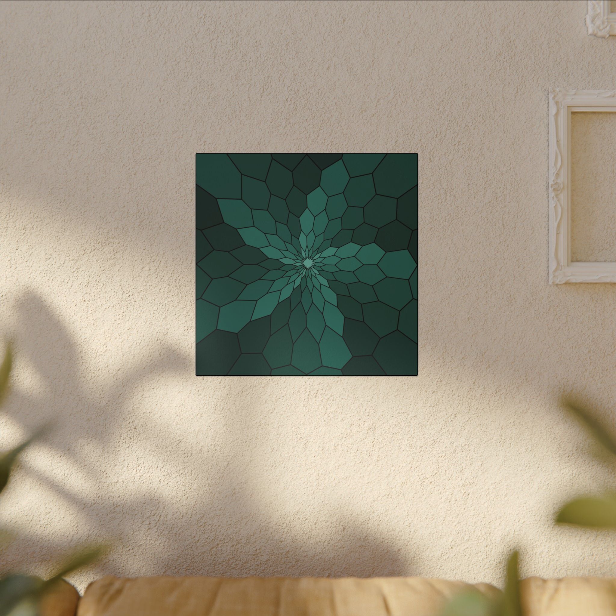 Geometric Starburst Canvas Art — Teal Mosaic Wall Decor