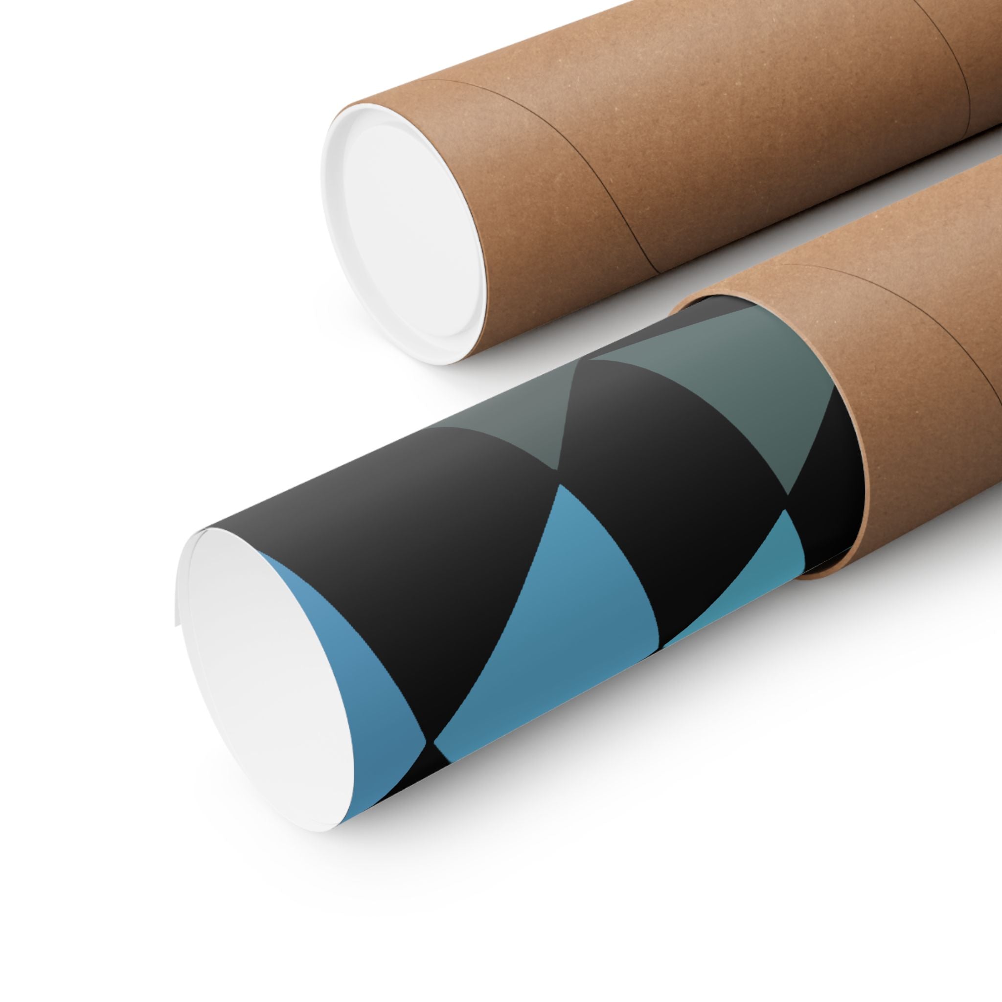 Geometric Spiral Matte Poster — Blue & Teal Optical Art Wall Print