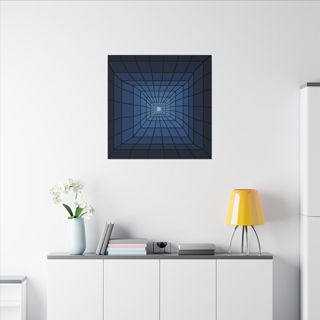 Blue Geometric Tunnel Canvas Wall Art — Optical Illusion Abstract
