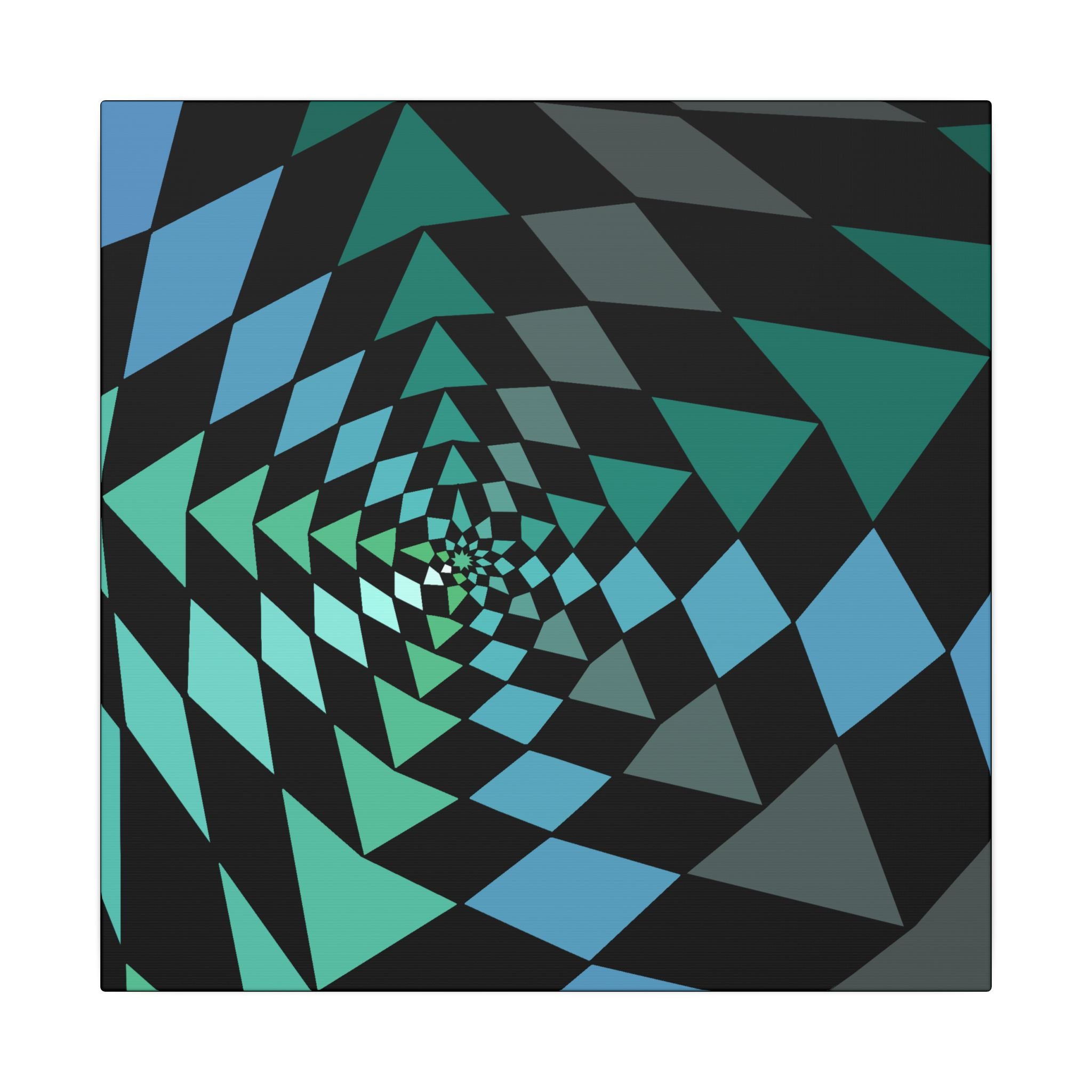 Geometric Spiral Canvas Art - Teal & Blue Optical Illusion Wall Decor 14" x 14" 0.75''