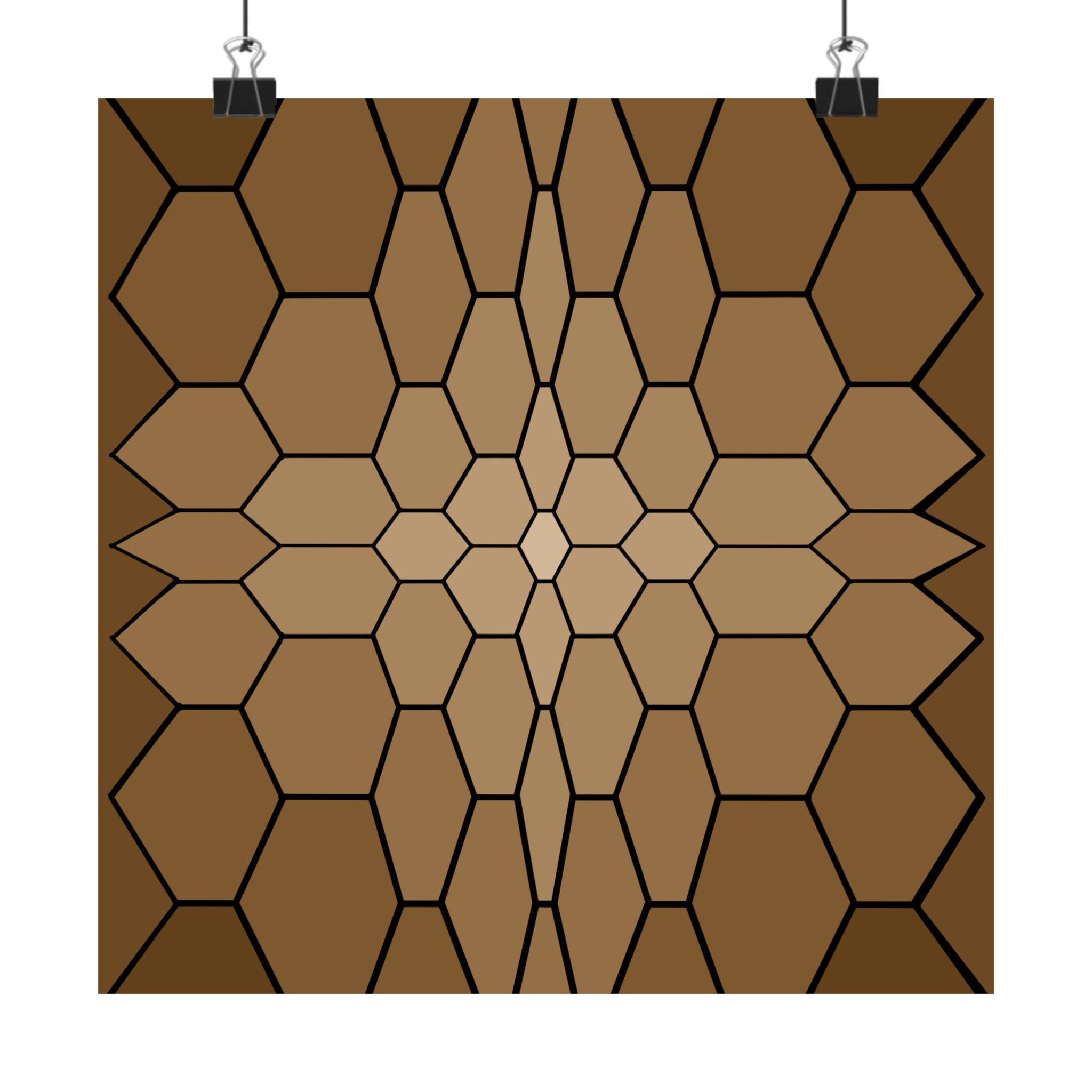 Geometric Honeycomb Brown Matte Poster — Modern Hexagon Wall Art 10″ x 10″ Matte
