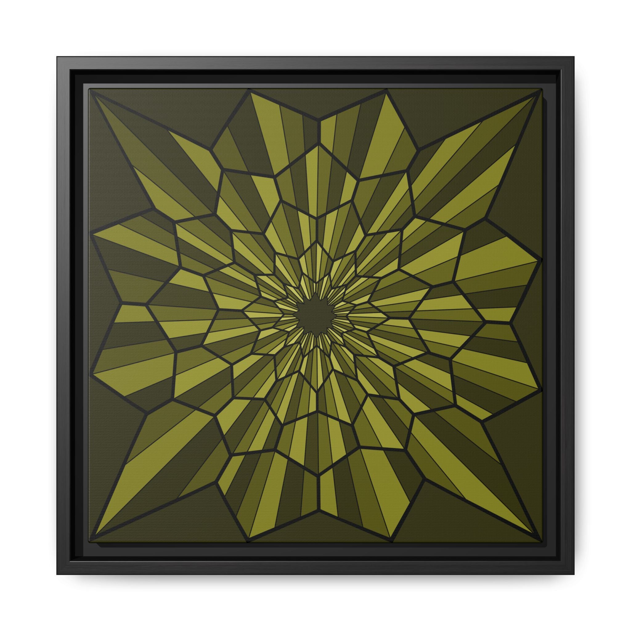 Framed Matte Canvas — Olive Geometric Starburst Wall Art 14" x 14" Black 1.25"