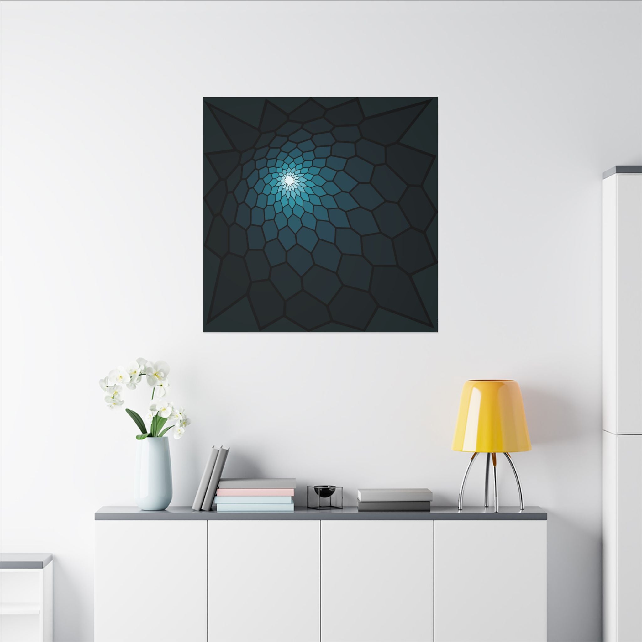 Geometric Spiral Canvas Art – Teal Mosaic Stretched Wall Decor
