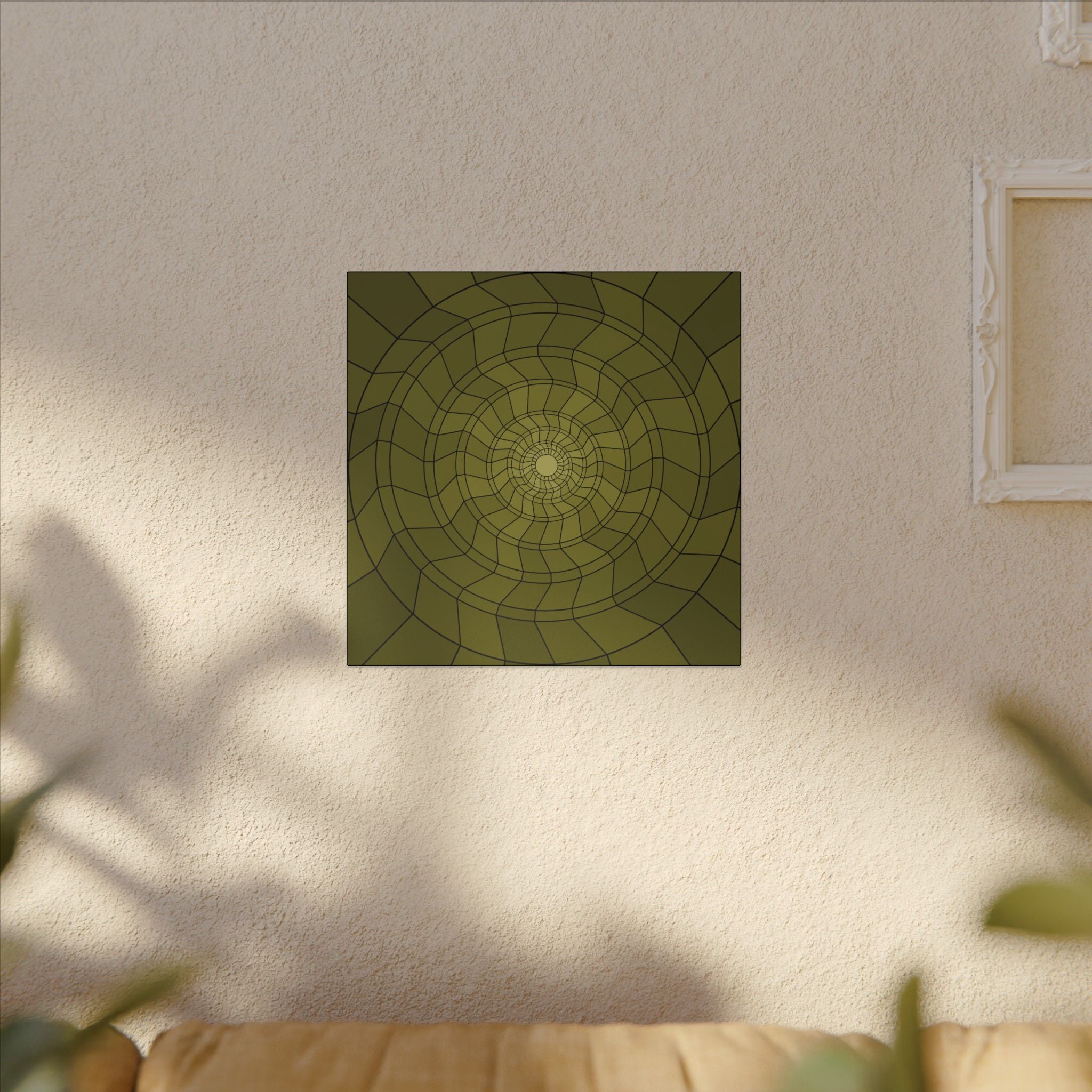 Olive Geometric Vortex Matte Canvas Art