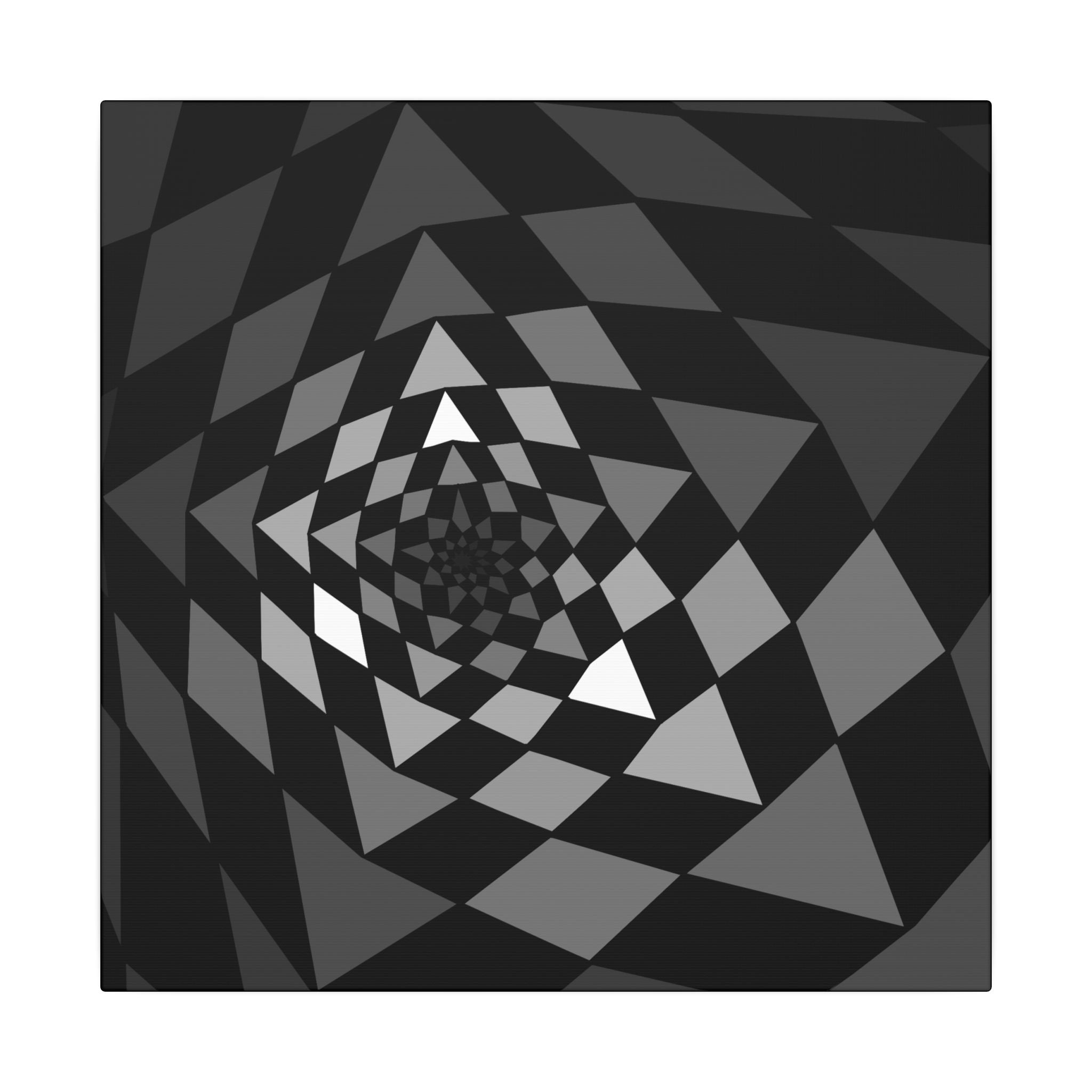 Geometric Spiral Canvas Wall Art — Black & Gray Optical Illusion 14" x 14" 0.75''