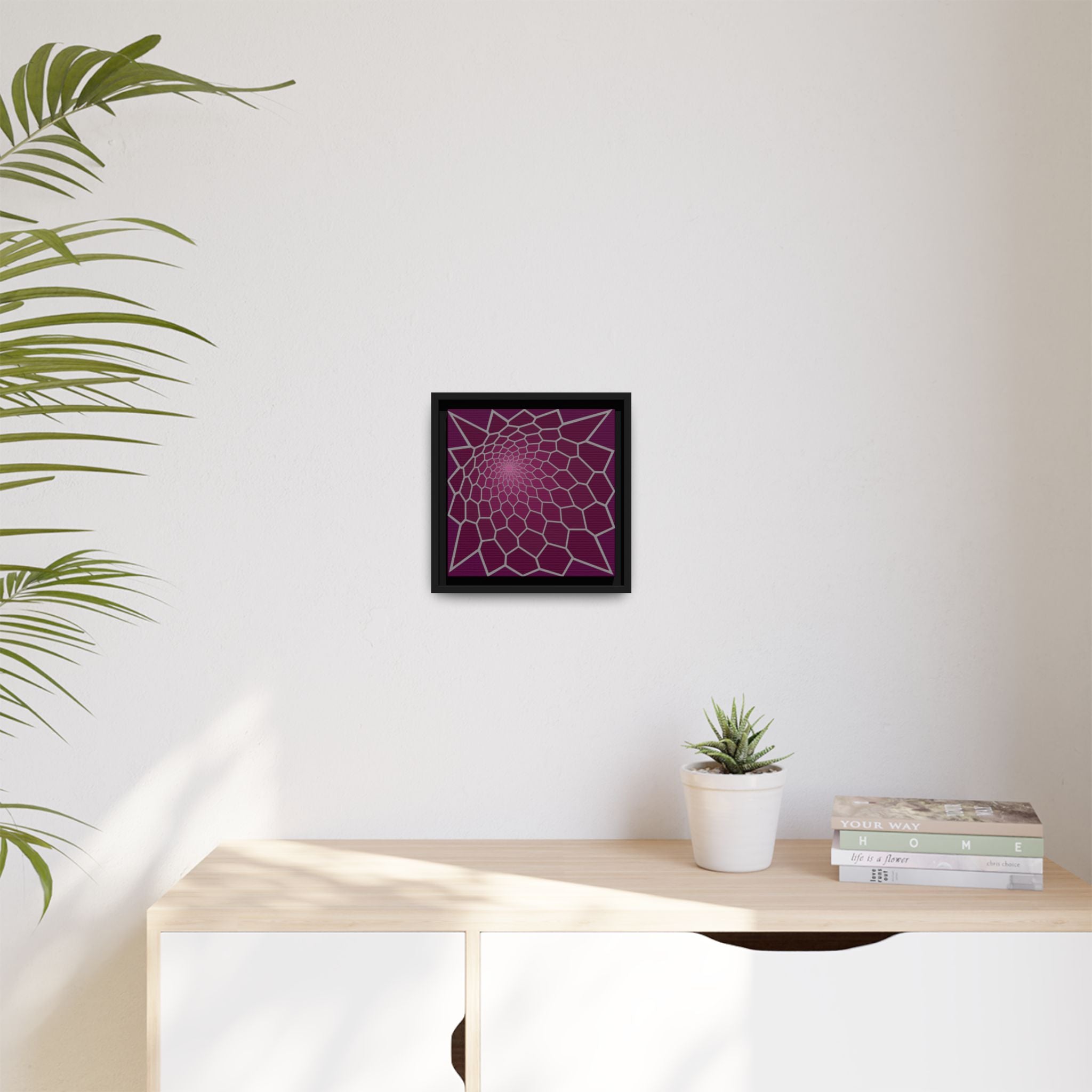 Geometric Spiral Framed Canvas Art — Modern Purple Web Wall Decor