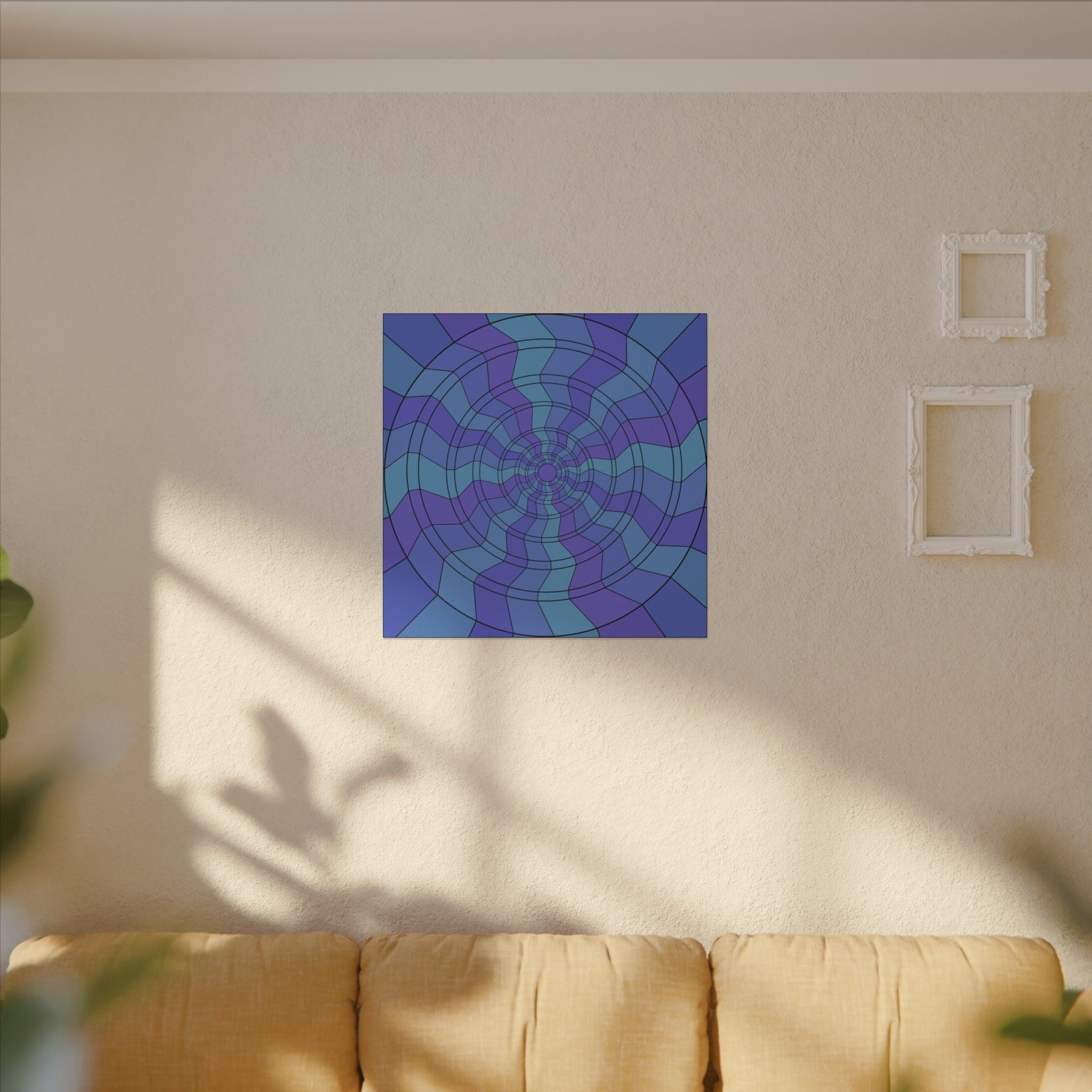 Blue Vortex Abstract Matte Canvas Print — Geometric Spiral Wall Art