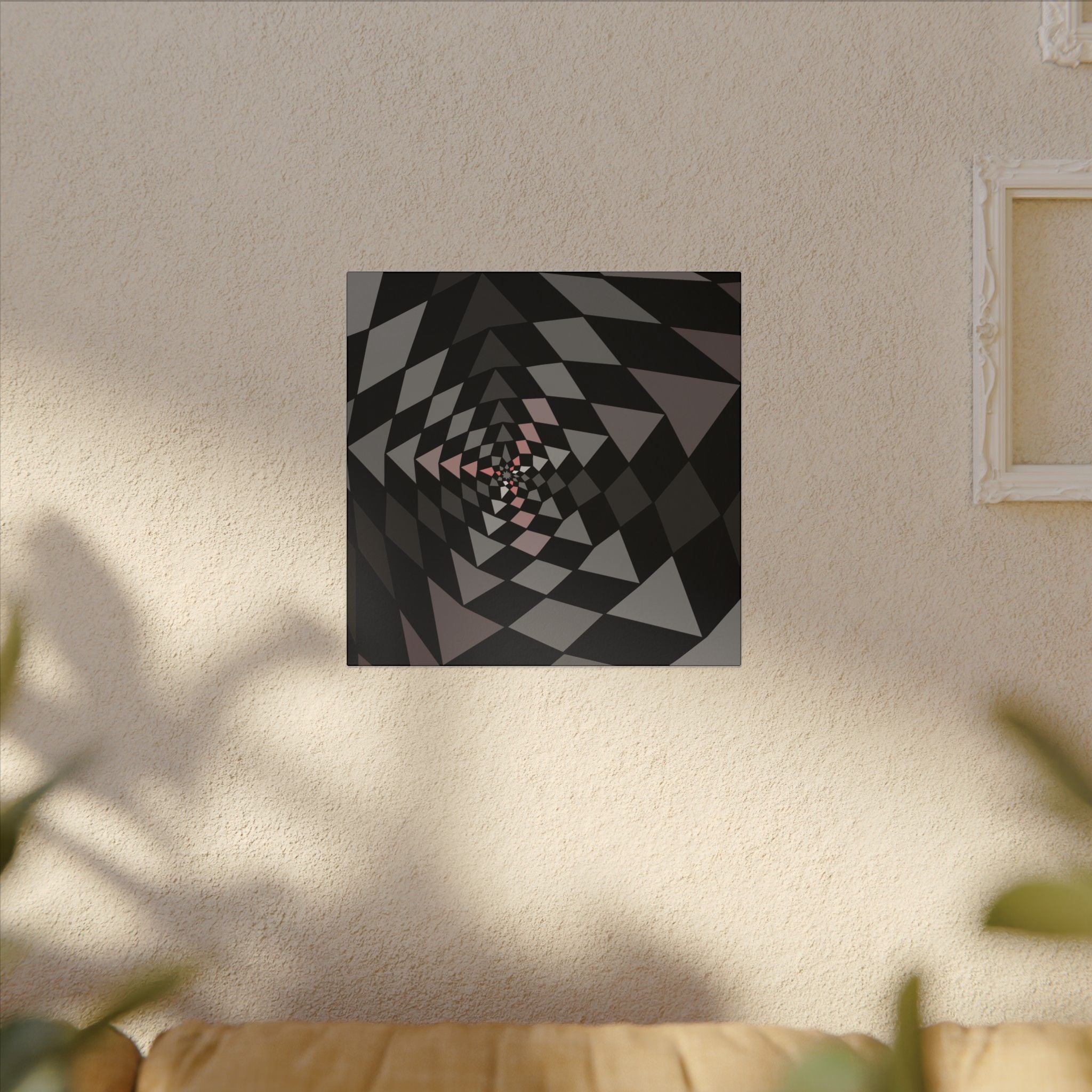 Geometric Spiral Matte Canvas Wall Art — Modern Black & Gray Optical Illusion