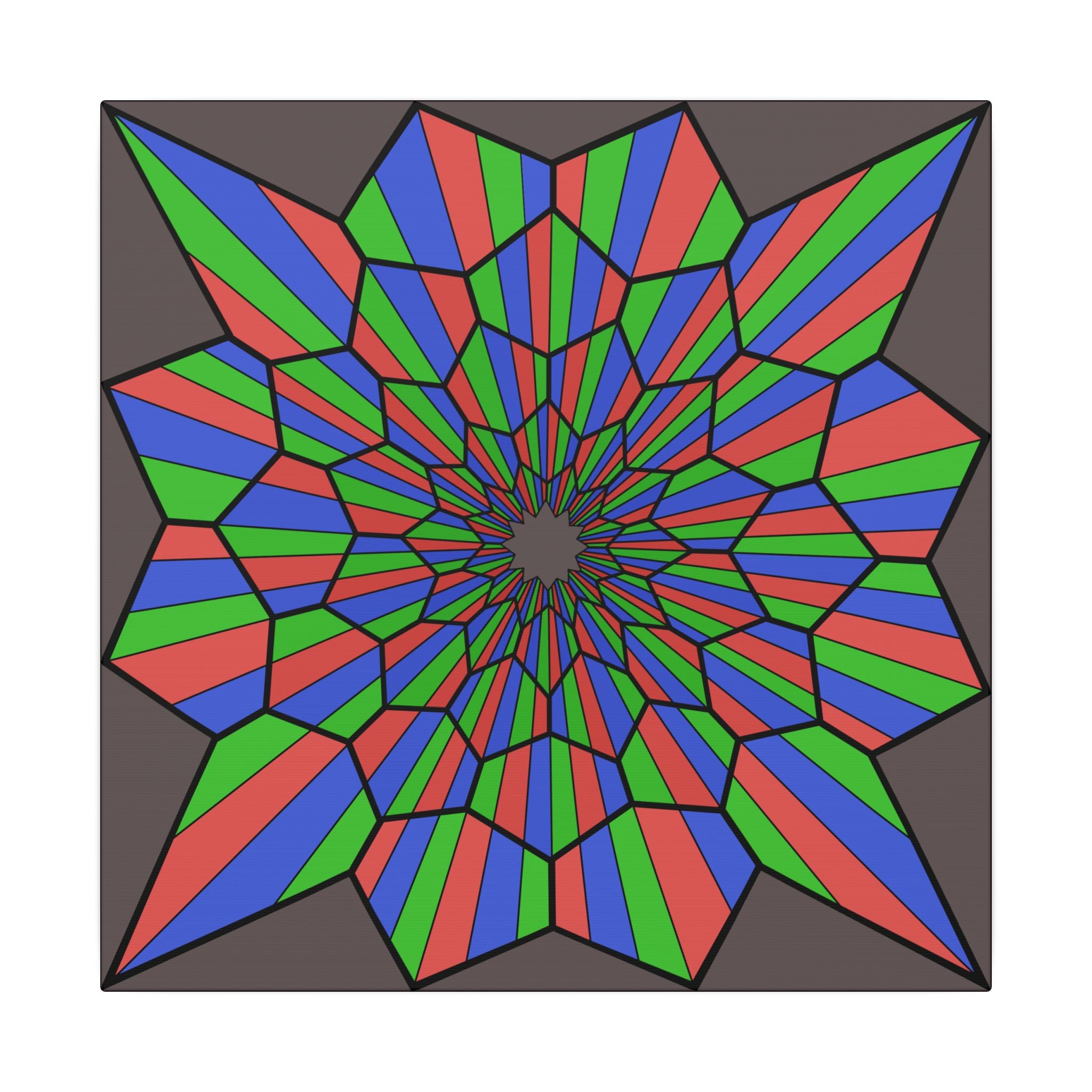 Geometric Starburst Canvas Art — Vibrant Red Blue Green Kaleidoscope Wall Decor 14" x 14" 0.75''