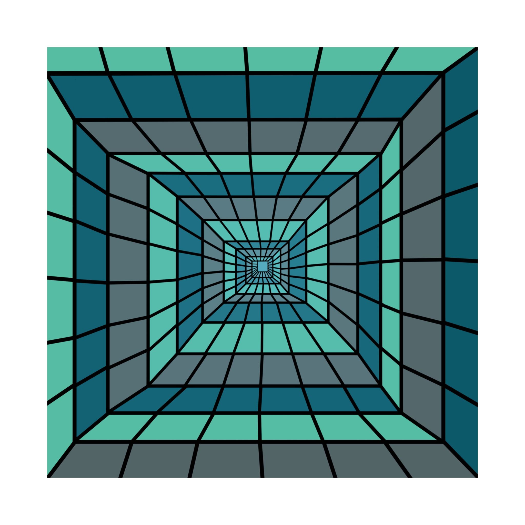 Geometric Tunnel Matte Poster — Teal Optical Illusion Wall Art