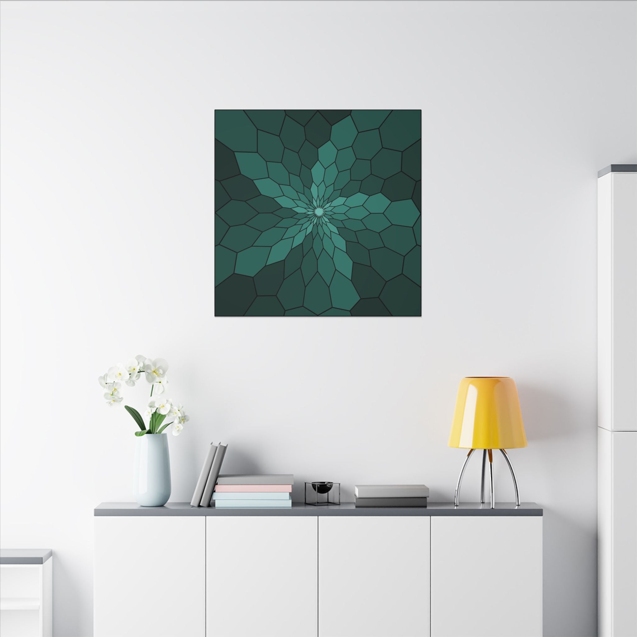 Geometric Starburst Canvas Art — Teal Mosaic Wall Decor