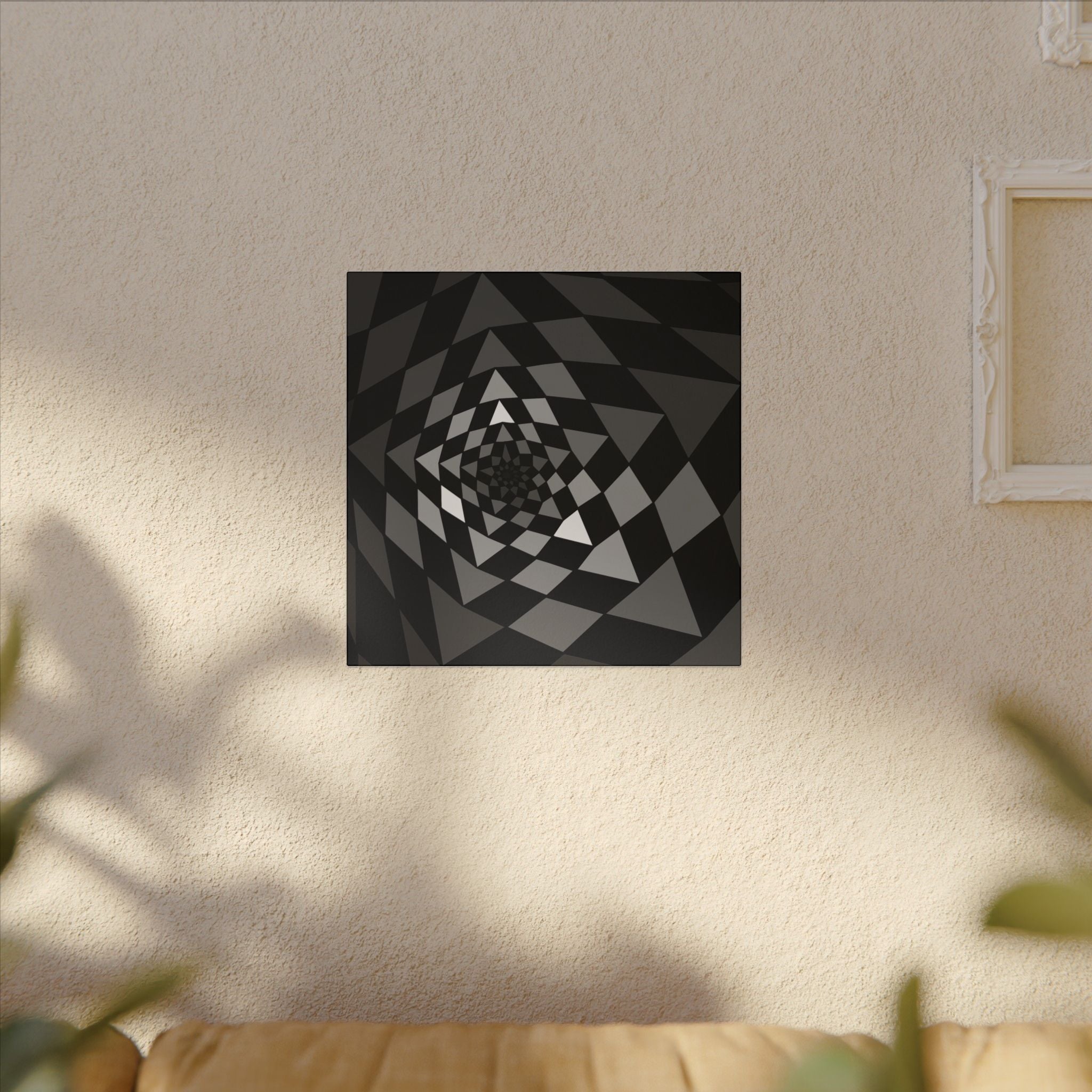 Geometric Spiral Canvas Wall Art — Monochrome Optical Illusion