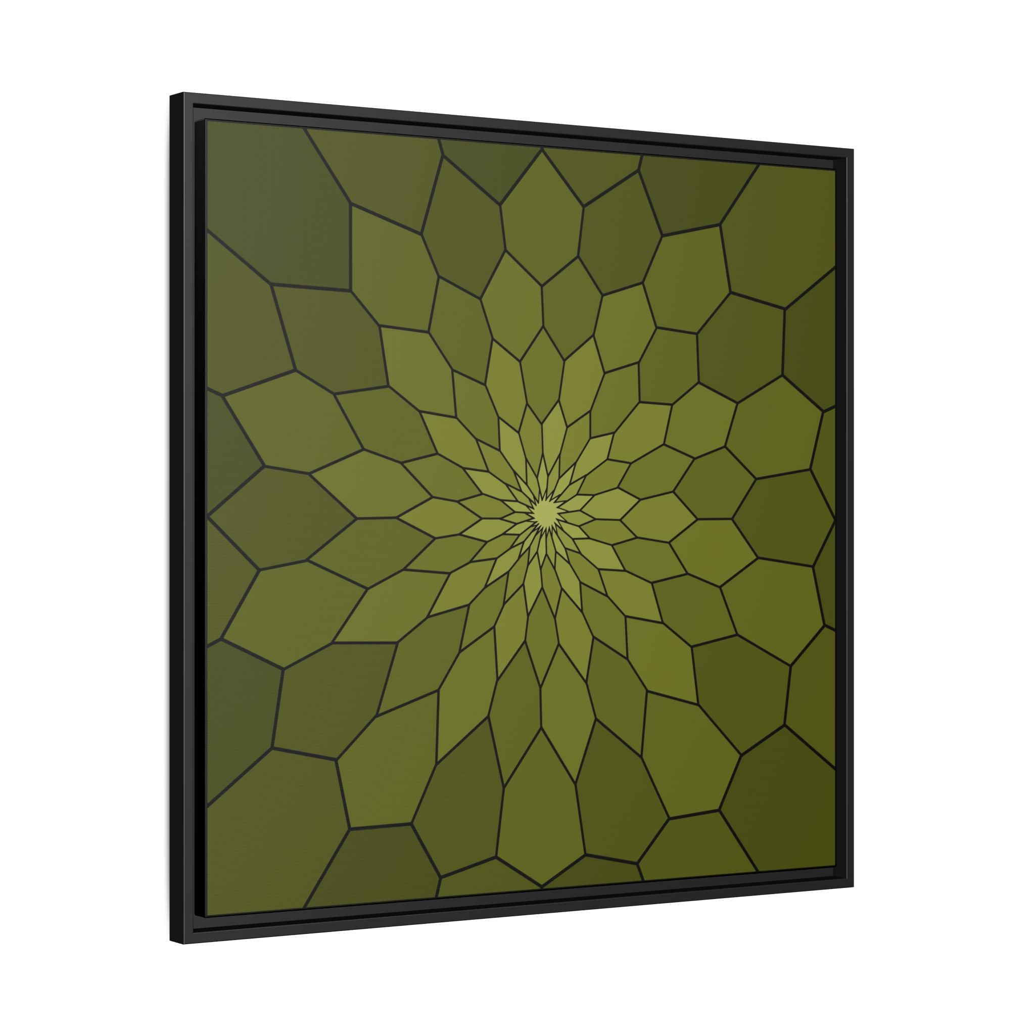 Framed Geometric Starburst Canvas — Olive Green Modern Wall Art