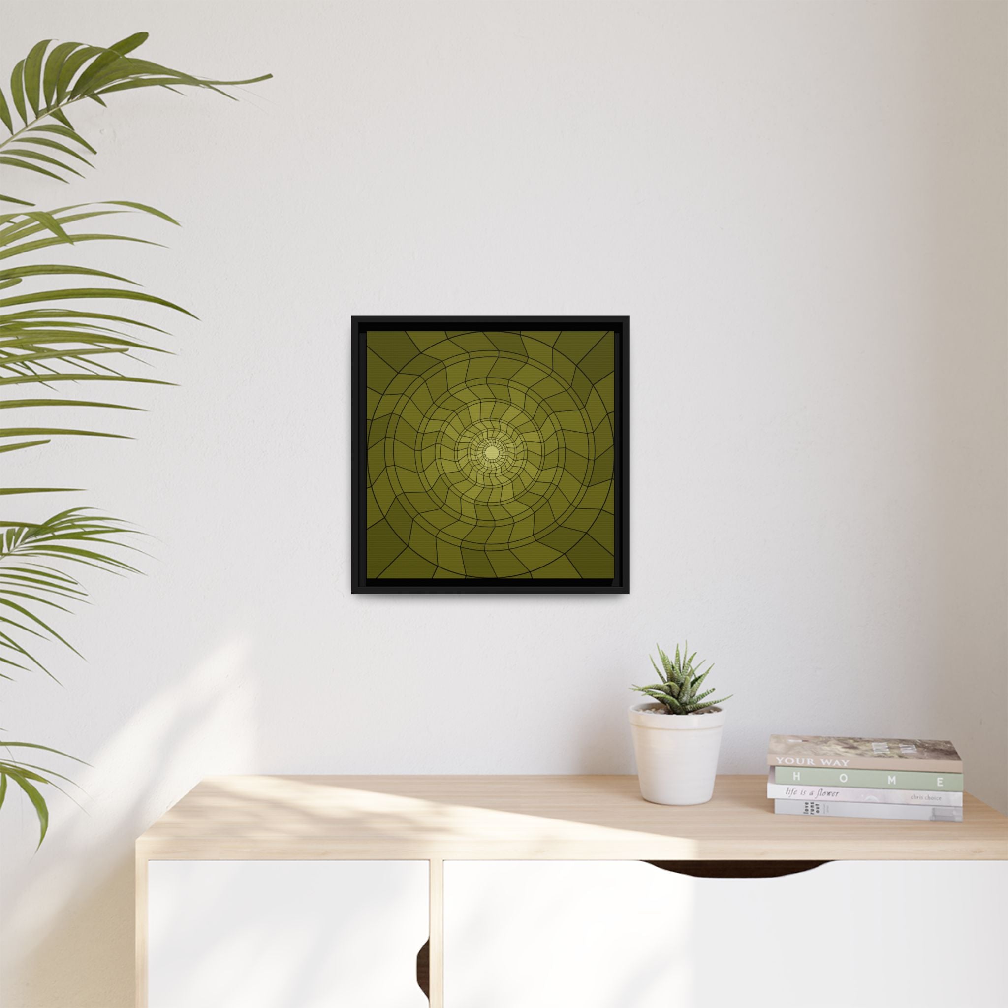 Framed Abstract Spiral Canvas Art — Olive Geometric Wall Decor