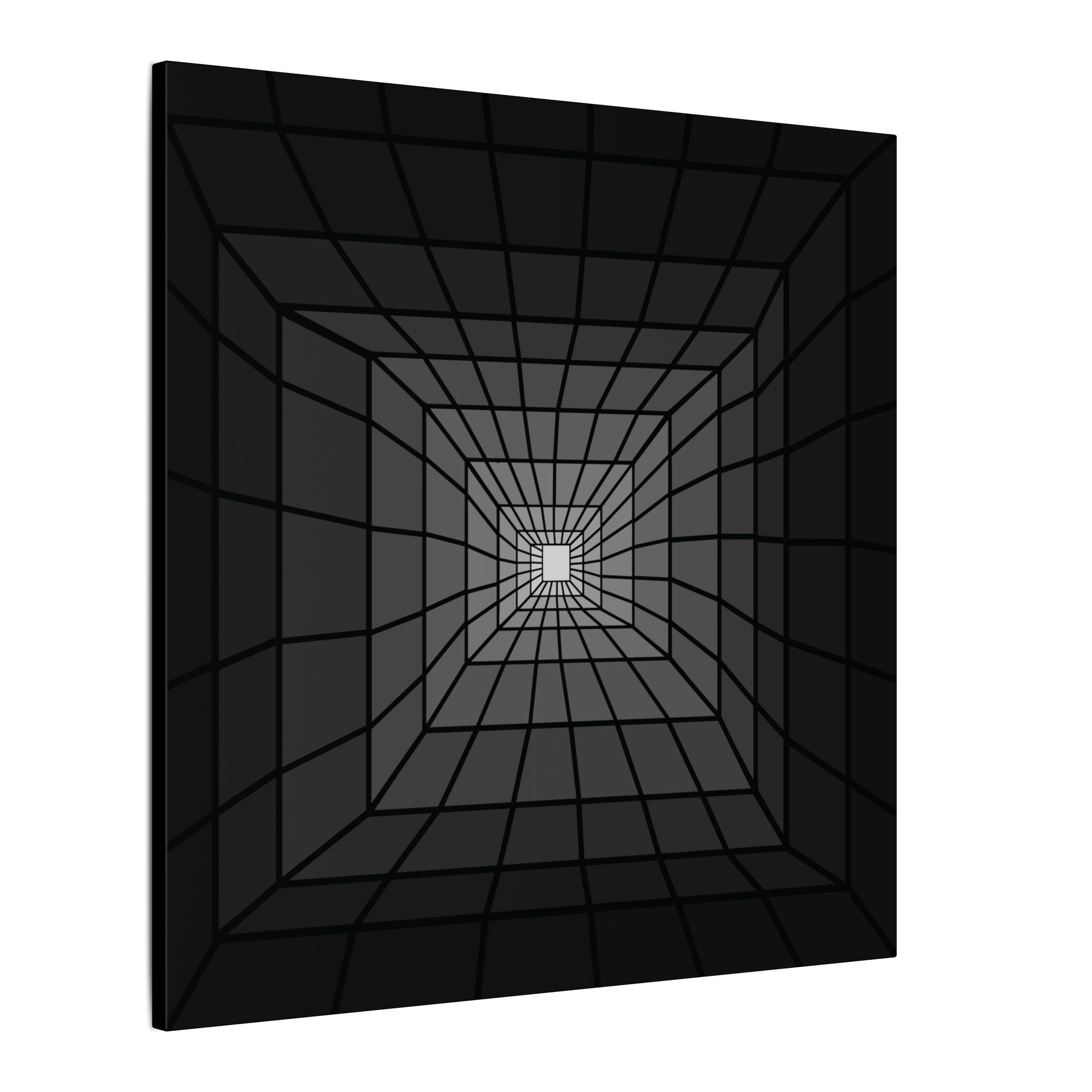 Geometric Optical Illusion Matte Canvas Art — Black Tunnel Grid Wall Decor